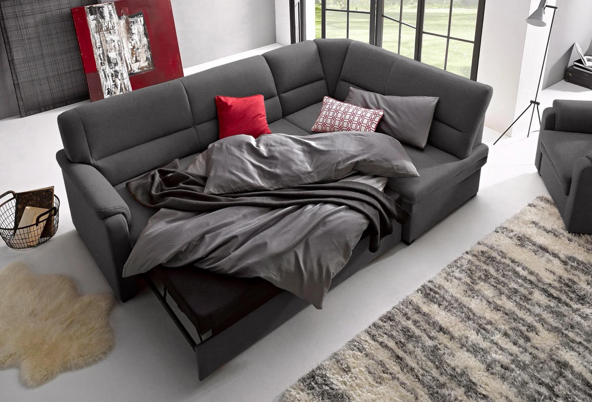 SIT & MORE Ecksofa Pisa L-Form Anthrazit mit Bettfunktion