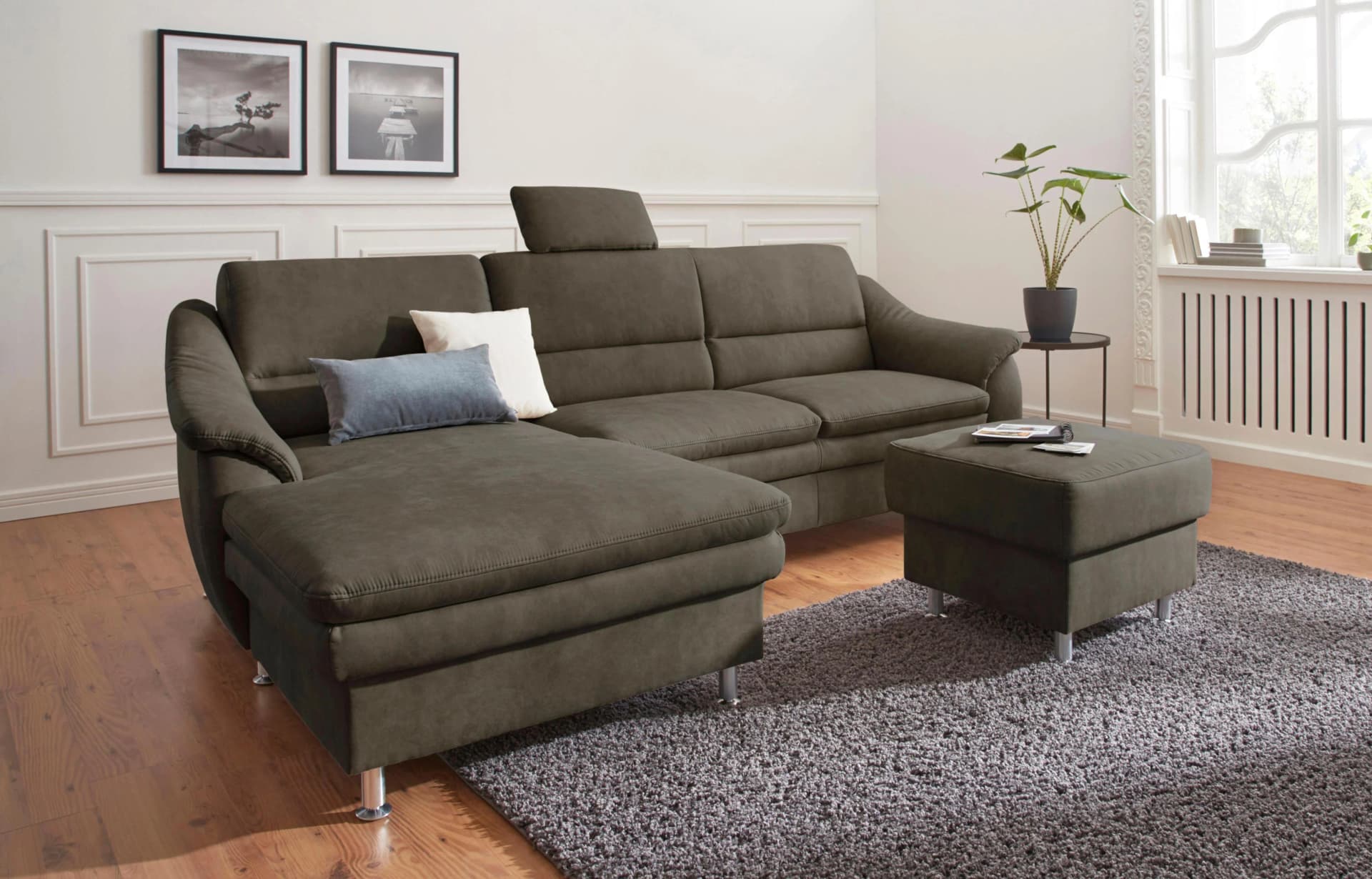 SIT & MORE Cardoso L-Form Ecksofa Grau mit Bettfunktion