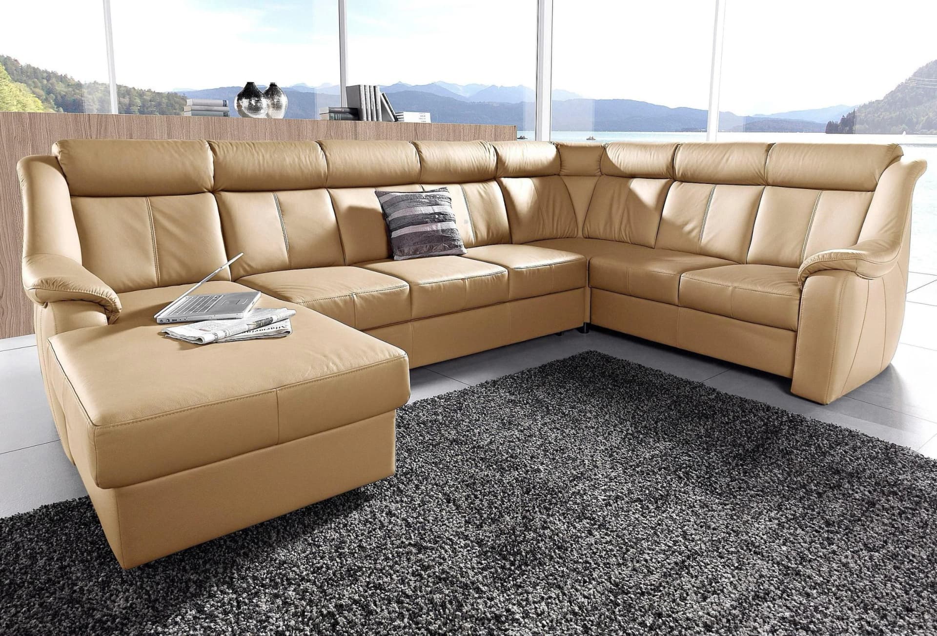 SIT & MORE Wohnlandschaft Basel U-Form Braun Relaxfunktion