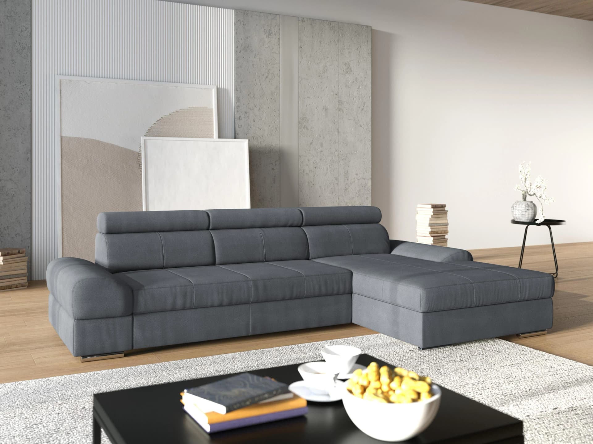 SIT & MORE Ecksofa Broadway L-Form Grau mit Kopfteilverstellung
