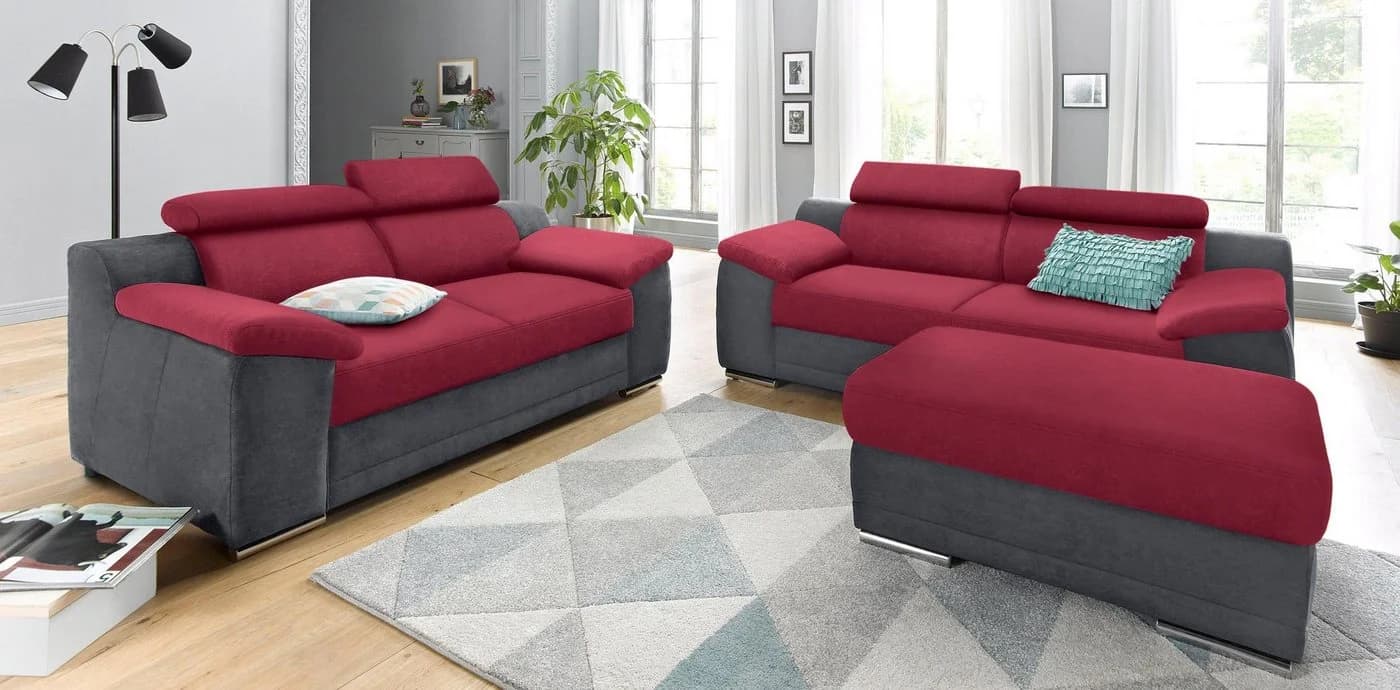 SIT & MORE 2-Sitzer Sofa Xenia Dunkelgrau Bordeaux mit Kopfteilverstellung