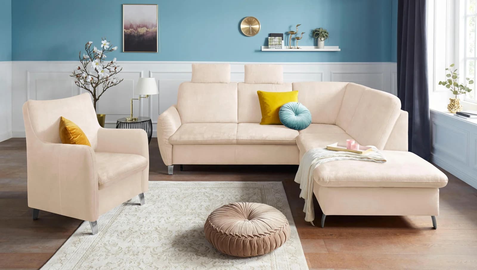 sit&more Ecksofa mit Federkern, Bettfunktion & Ottomane Beige