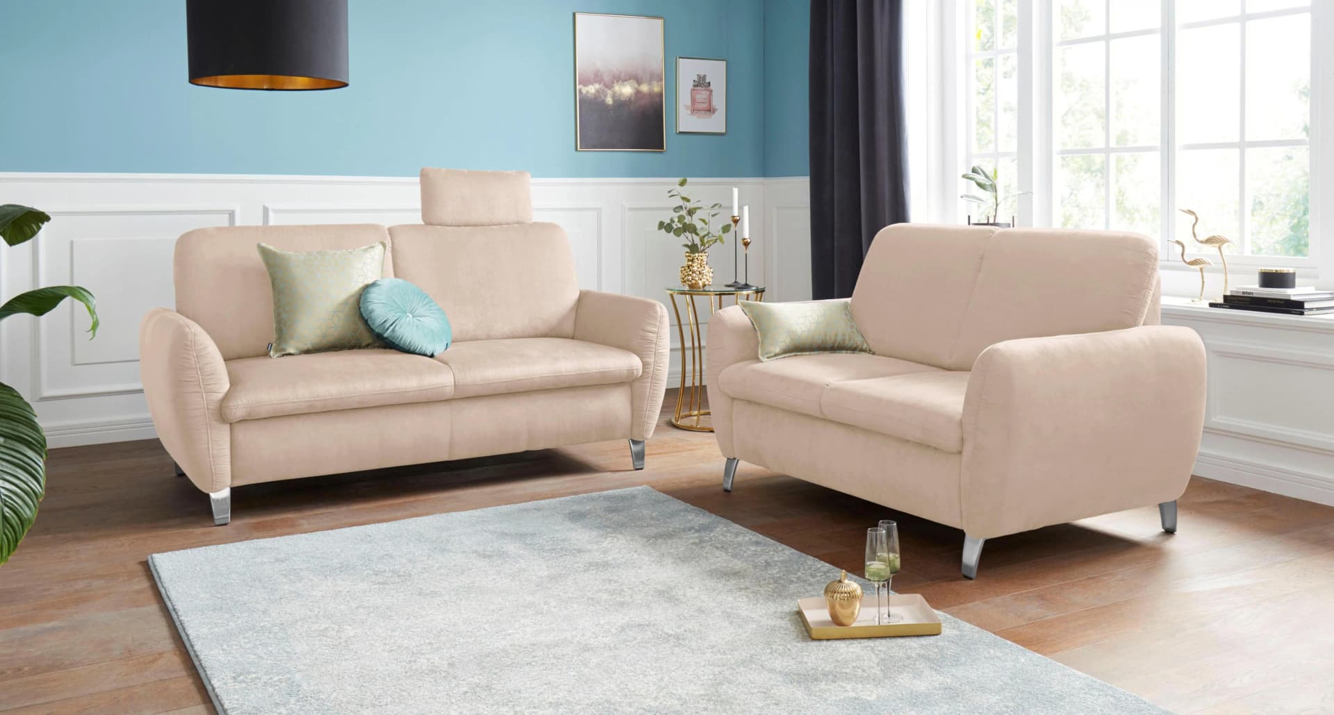 Sit & More Sofa Daytona 2-Sitzer Beige mit Kopfstütze