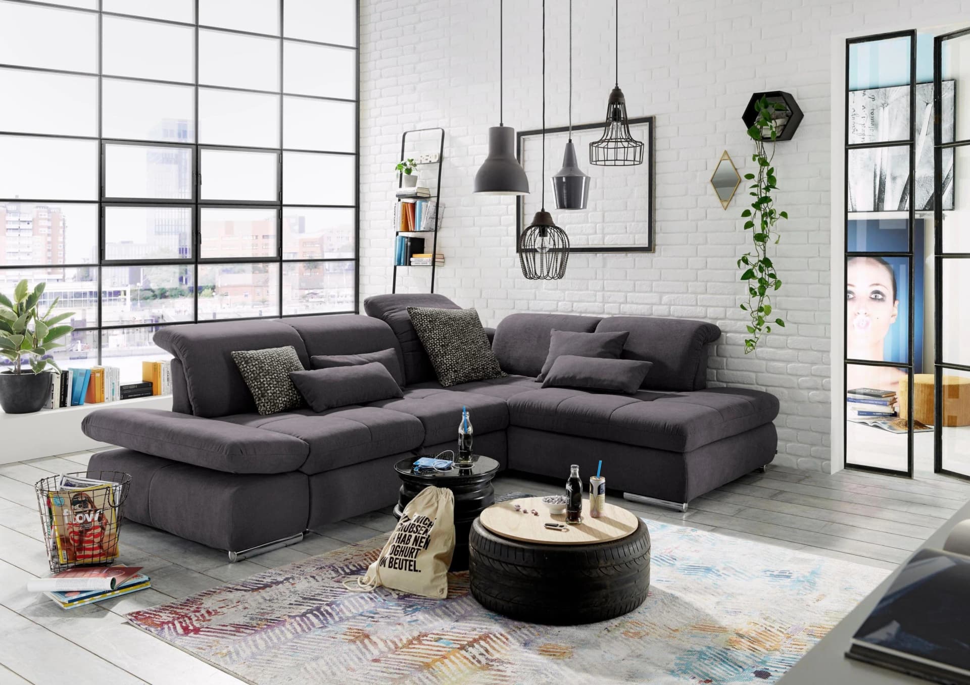 Ecksofa SO 4100 Grau mit Kopfteilverstellung und Sitztiefenverstellung