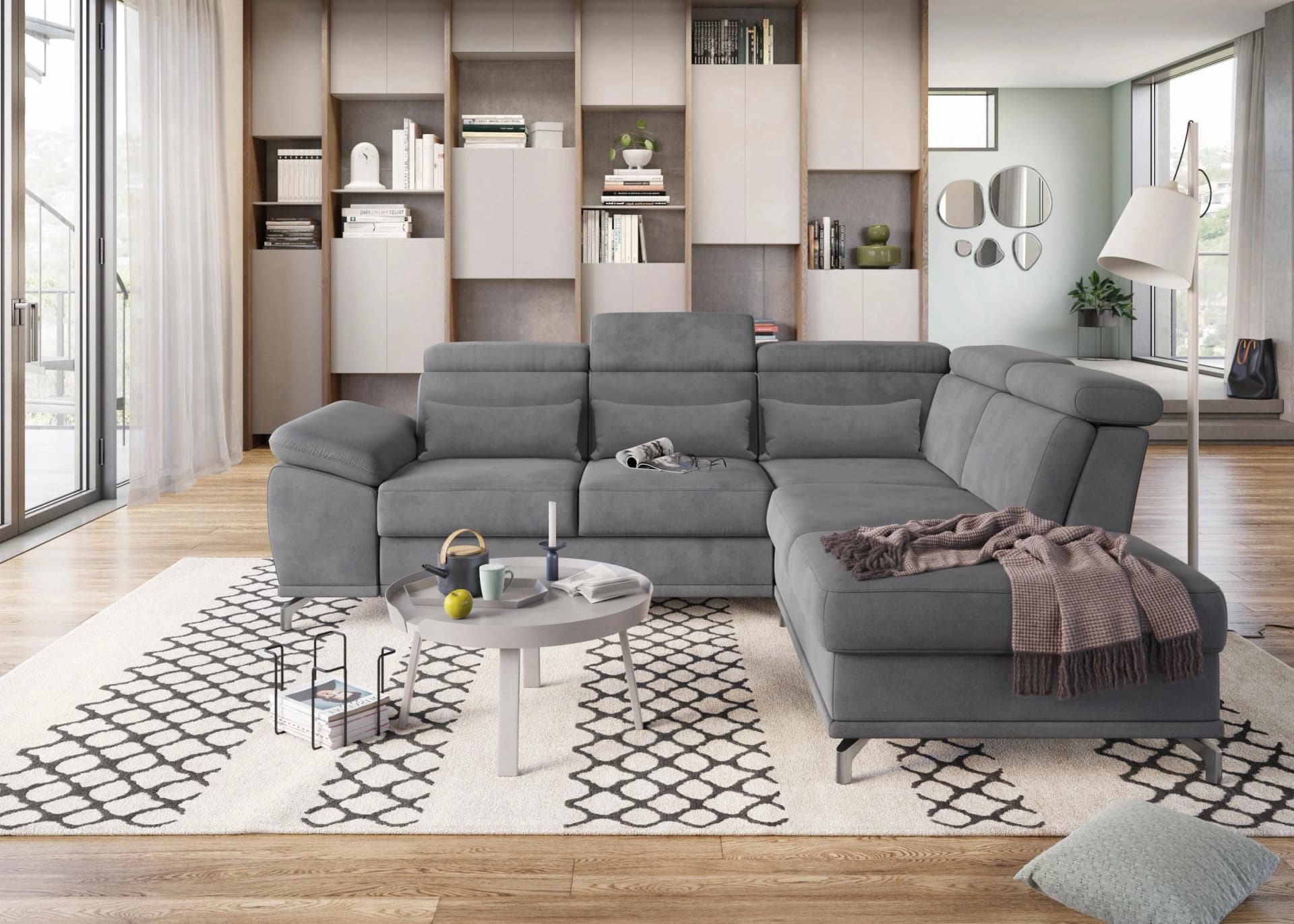 SIT & MORE Ecksofa Cabrio L-Form Grau mit Bettfunktion
