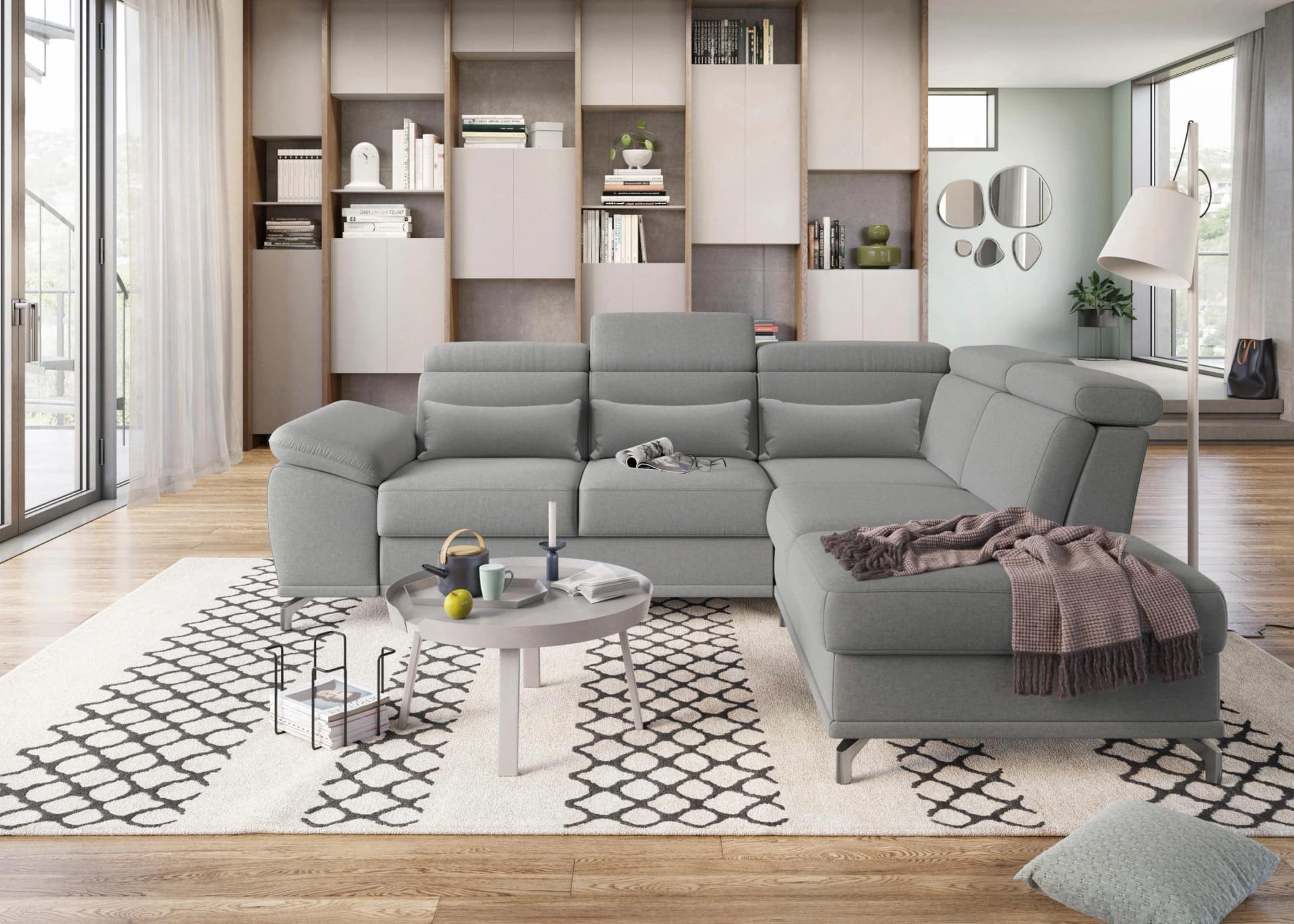 SIT & MORE Ecksofa Cabrio L-Form Grau mit Bettfunktion
