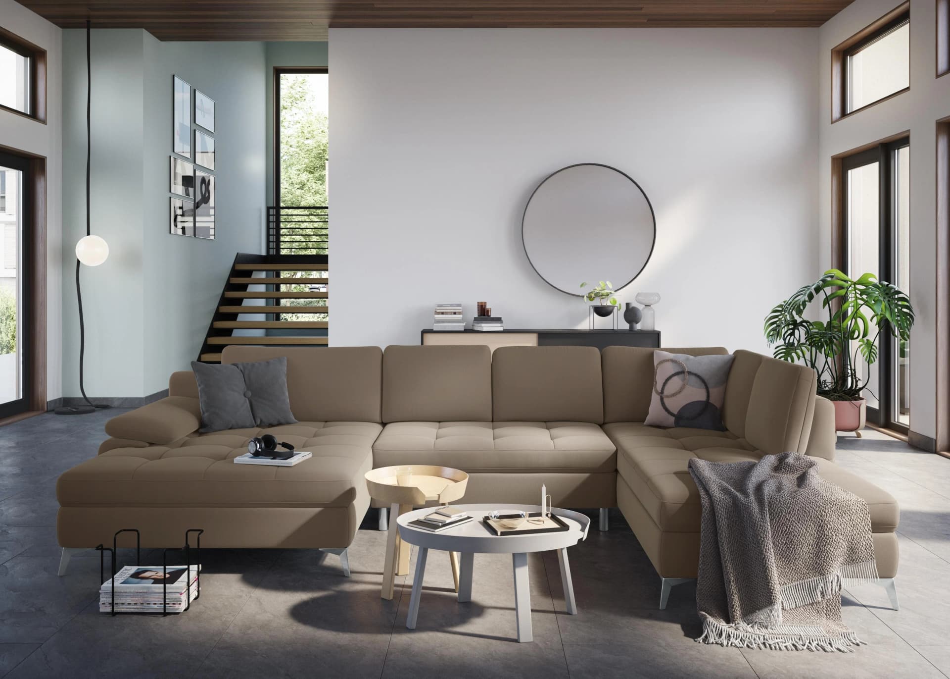 SIT & MORE Latigo U-Form Wohnlandschaft Braun mit Bettfunktion