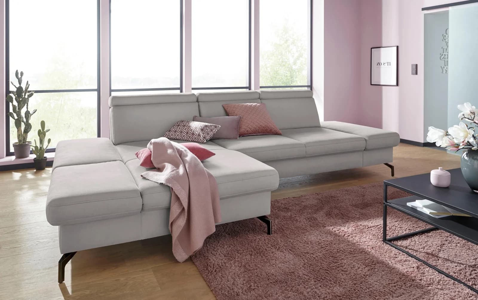 SIT & MORE Ecksofa Brisbane L-Form Silber Soft clean mit Verstellfunktion