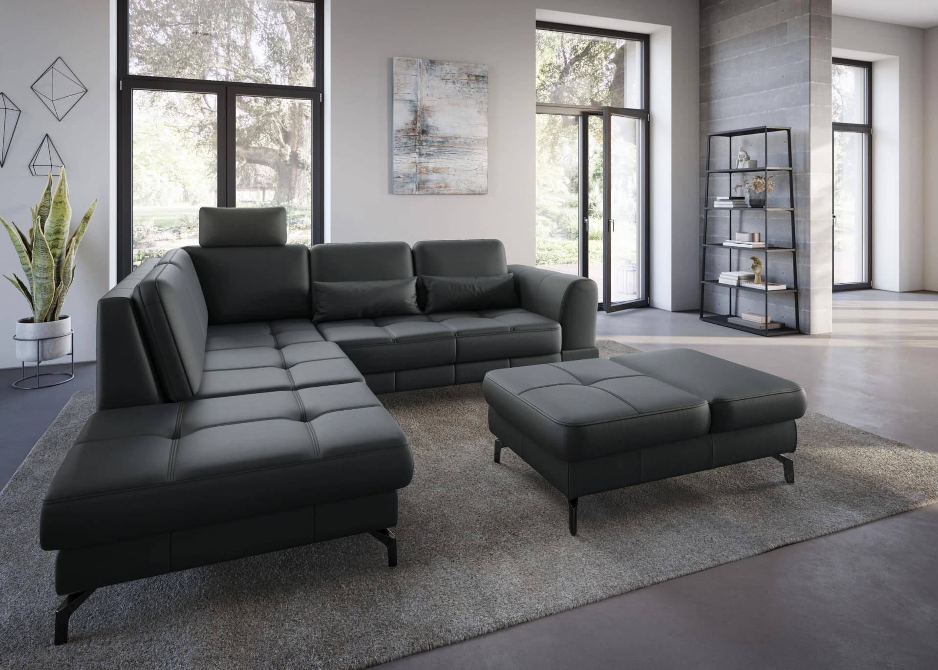 SIT & MORE Ecksofa Bendigo L-Form Schwarz mit Sitztiefenverstellung