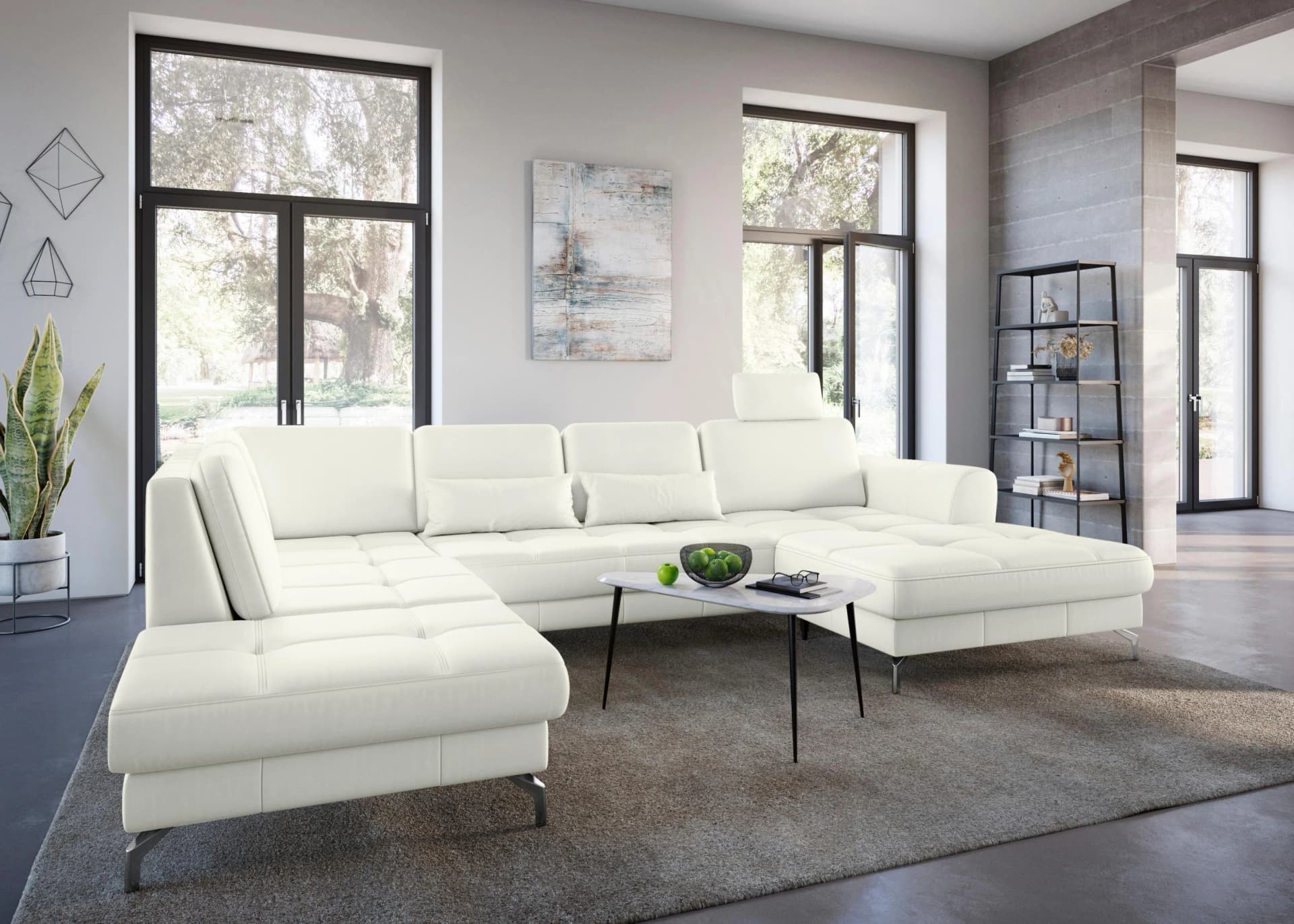 SIT & MORE Wohnlandschaft Bendigo U-Form Altweiß NaturLEDER