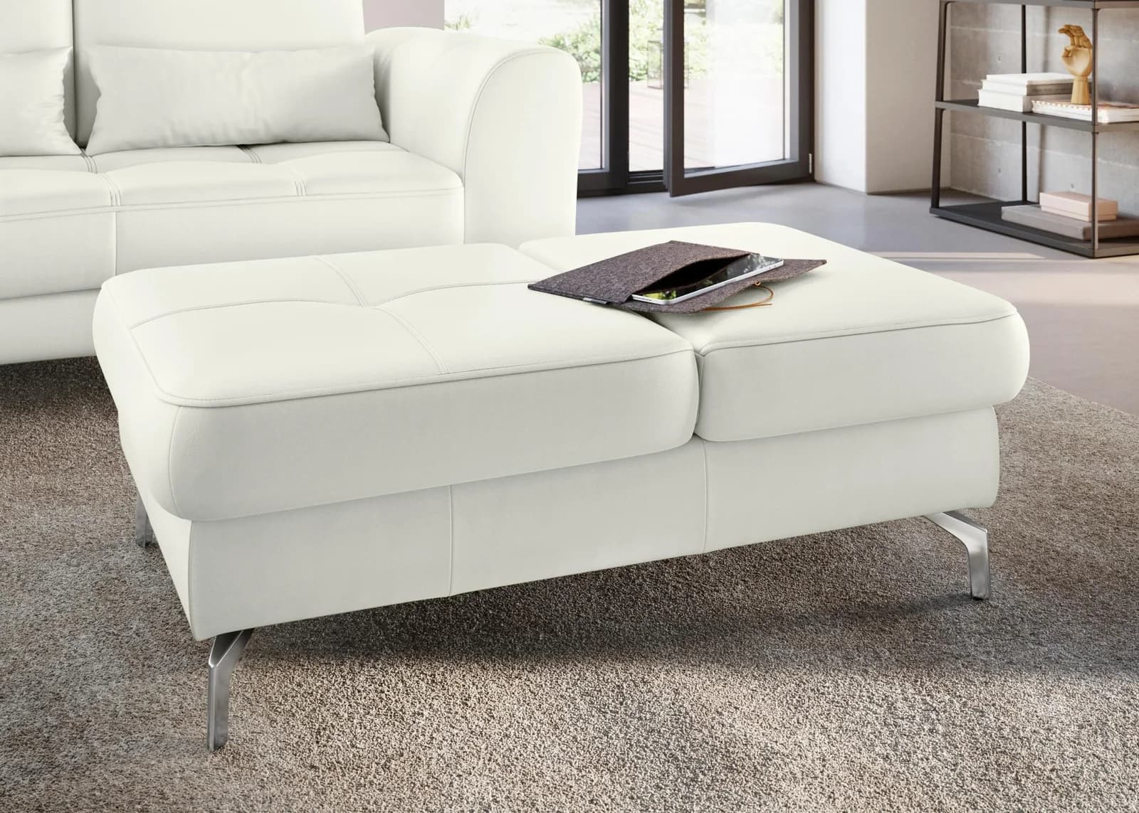 SIT & MORE Hocker Bendigo Weiß Klappfunktion NaturLEDER