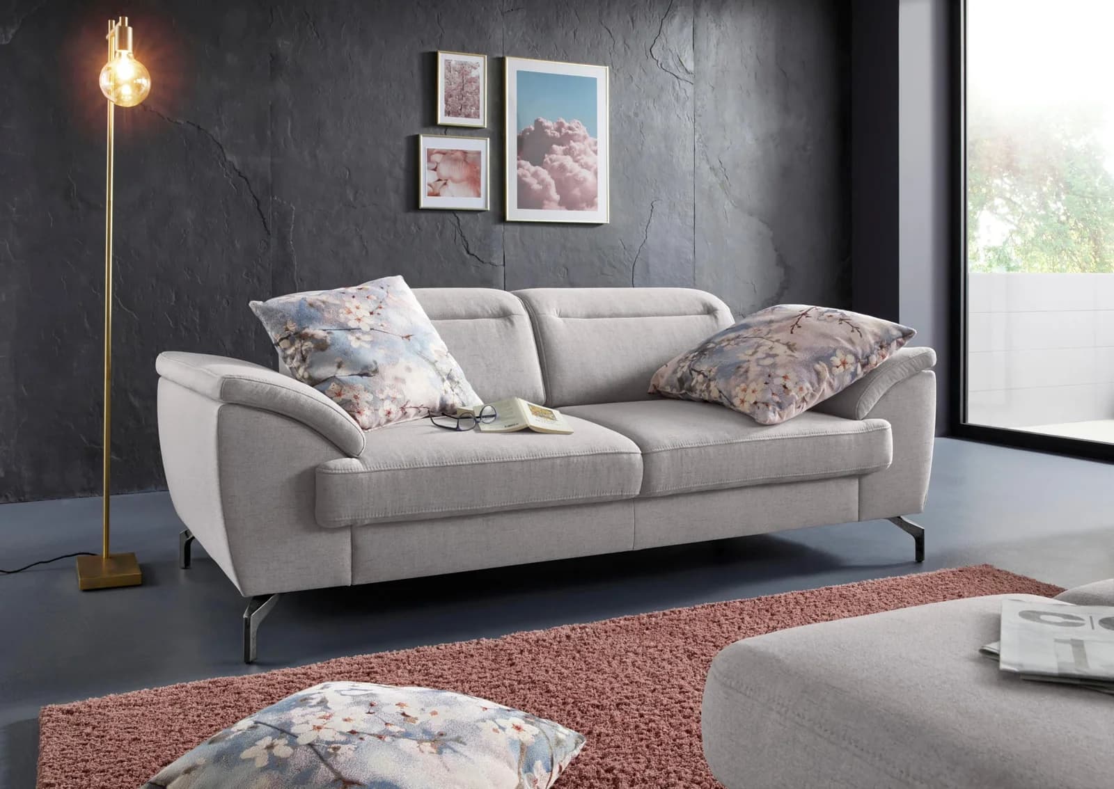 SIT & MORE Percy 2,5-Sitzer Sofa Grau mit Sitztiefenverstellung