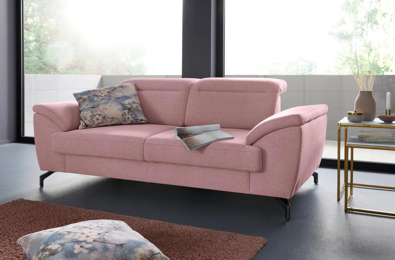 Sit & More Percy 2-Sitzer Sofa Altrosa mit Kopfteilverstellung