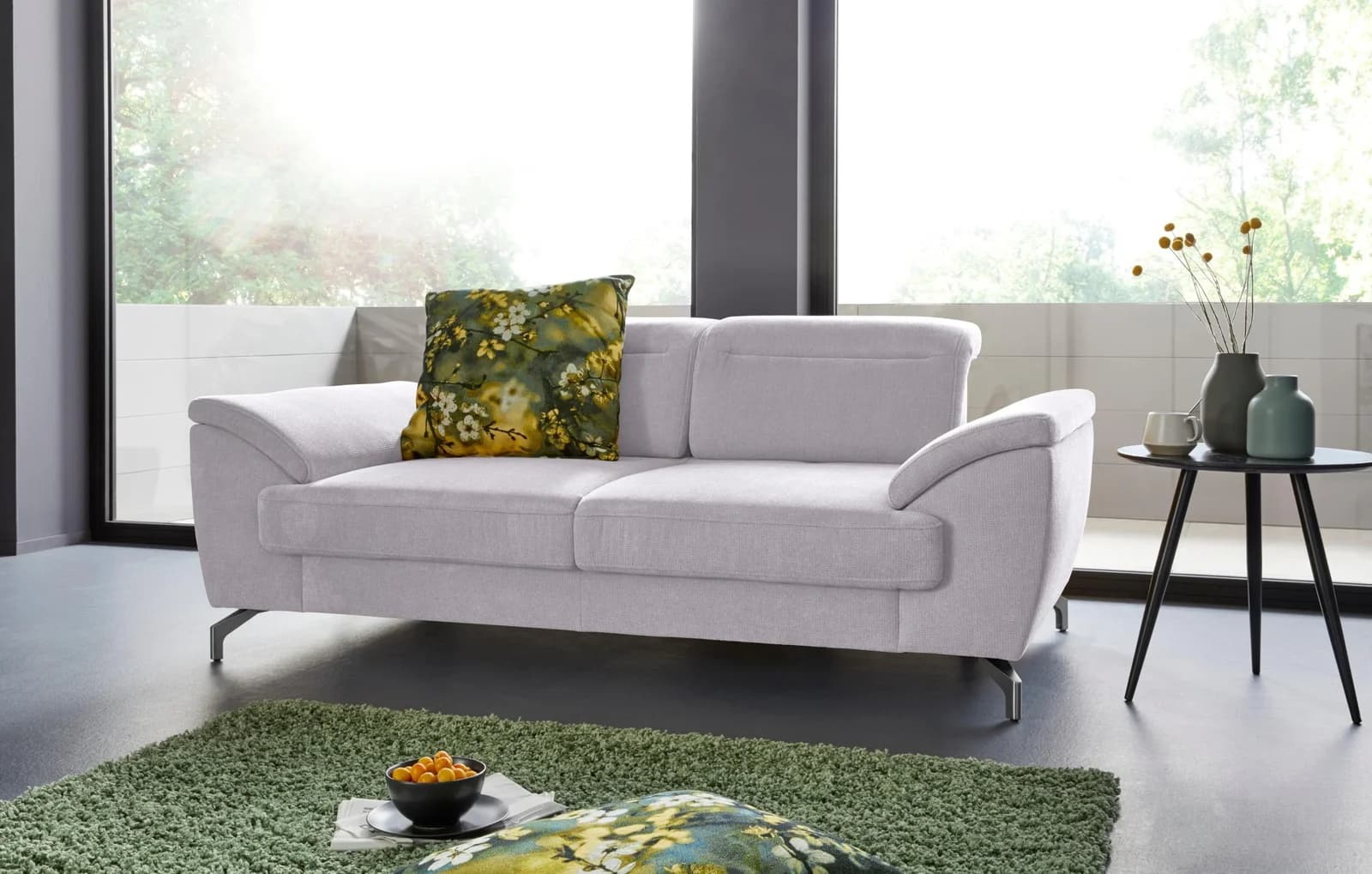 SIT & MORE Percy 2-Sitzer Sofa Silber mit Sitztiefenverstellung