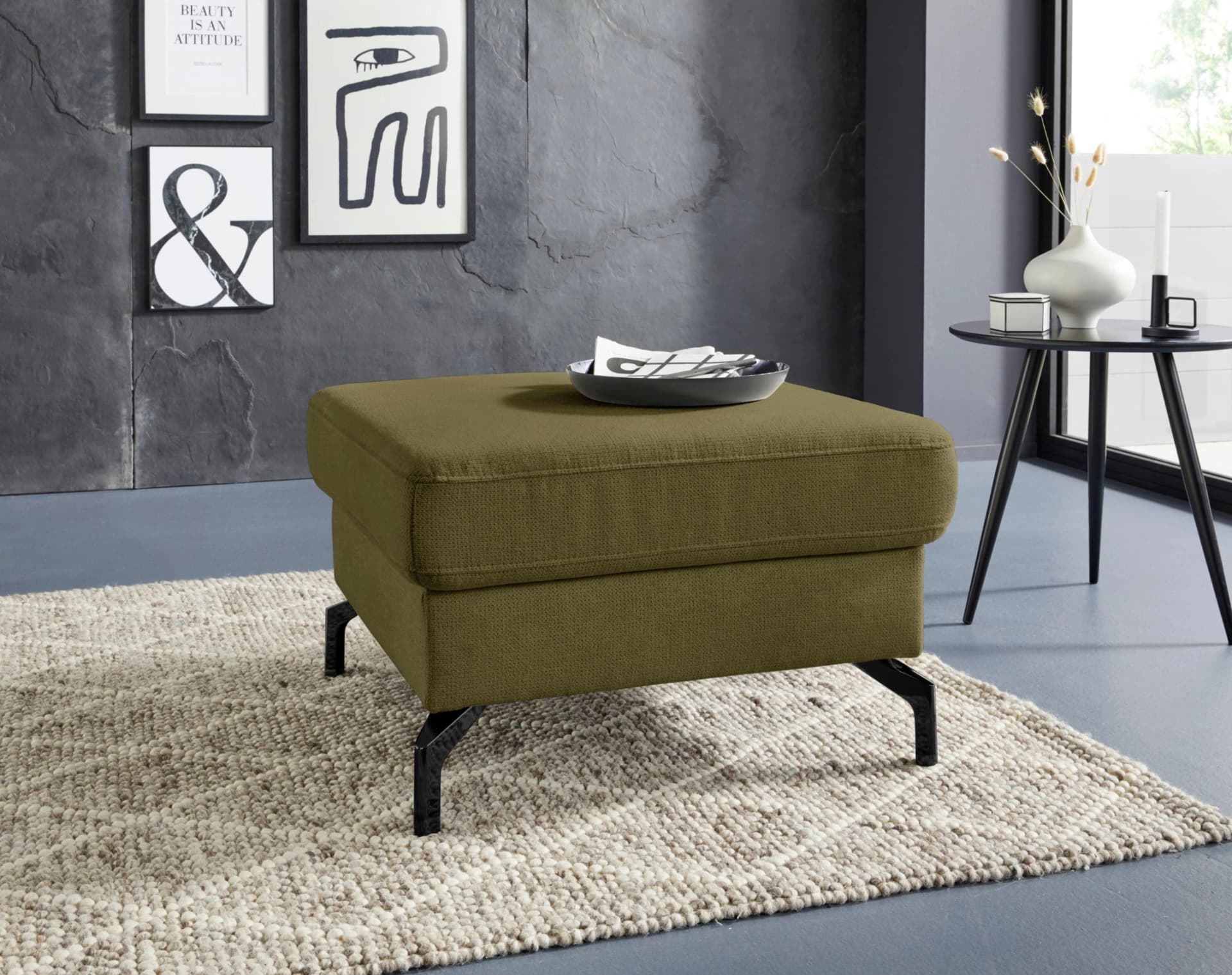SIT & MORE Percy Polsterhocker Grün Schwarz Metallbeine