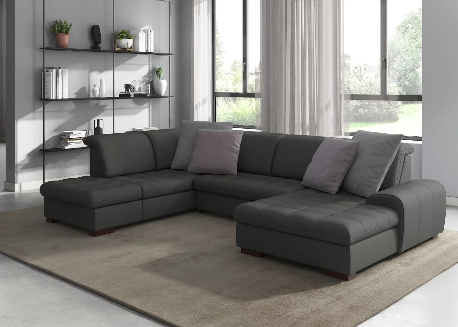 Sit & More Luxor U-Form Wohnlandschaft Grau Luxus-Microfaser