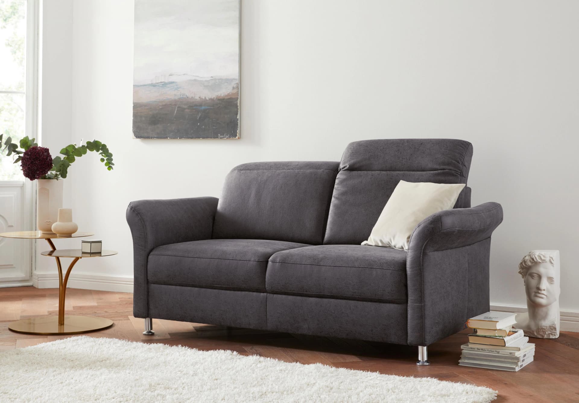 SIT & MORE Darwin 2,5-Sitzer Sofa Anthrazit mit Kopfteilverstellung