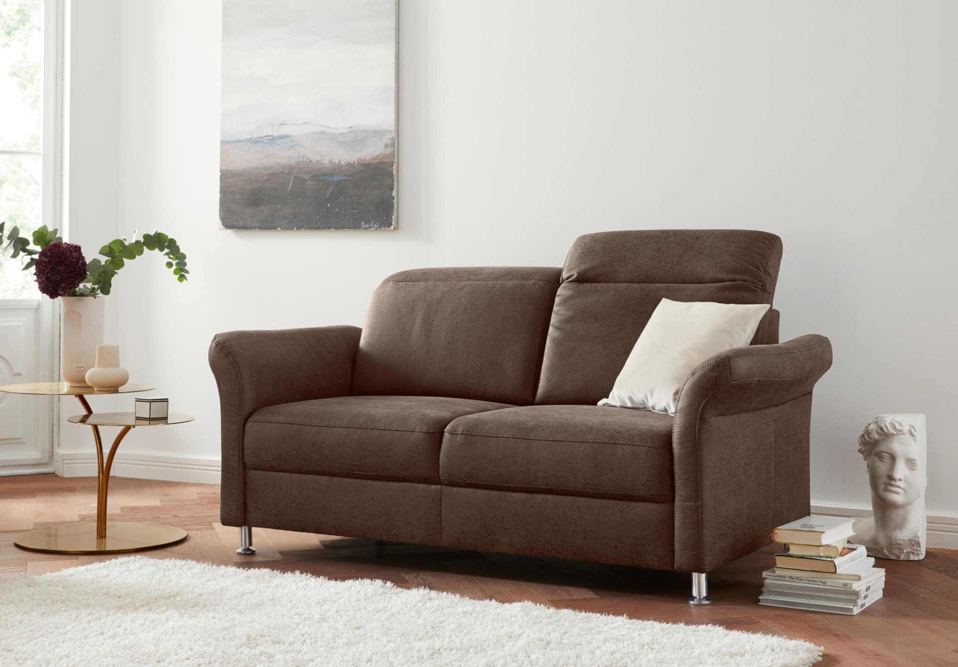 SIT & MORE Darwin 2,5-Sitzer Sofa Cognac mit Kopfteilverstellung