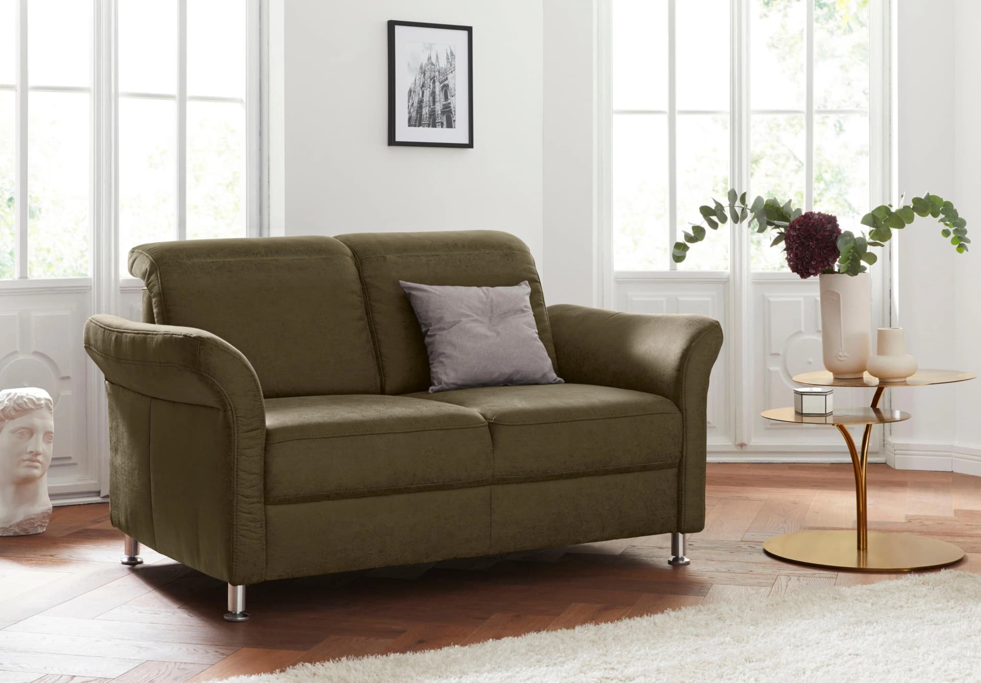 SIT & MORE Darwin 2-Sitzer Sofa Olive Flachgewebe