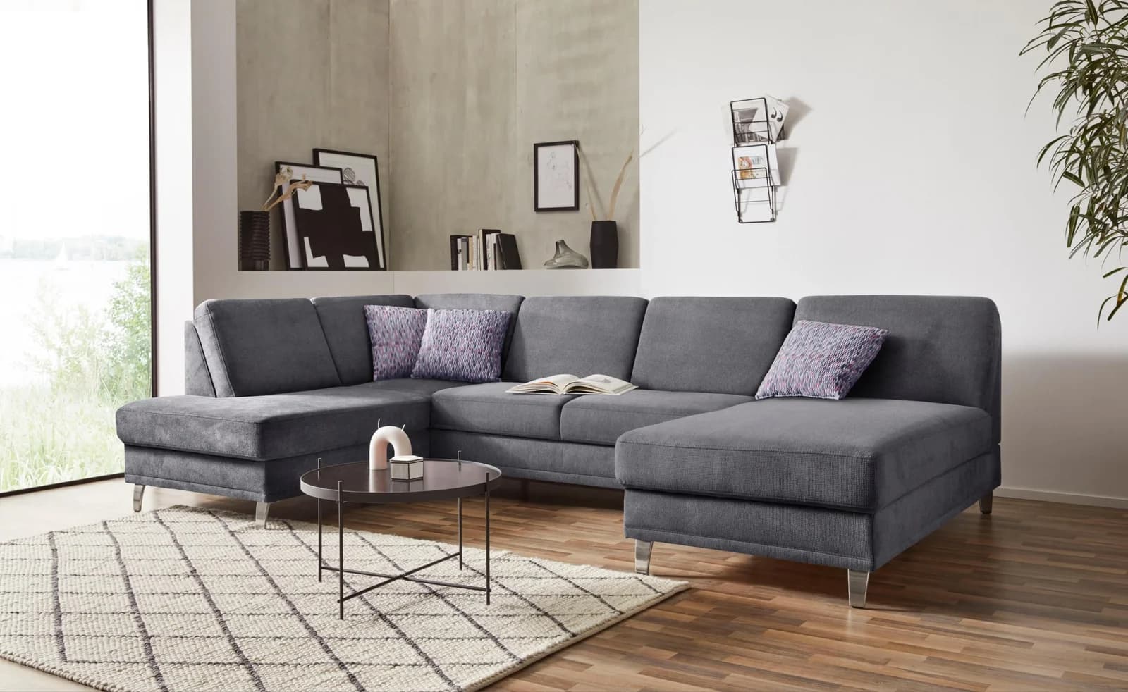 Sit & More Wohnlandschaft Clio U-Form Grau mit Federkern