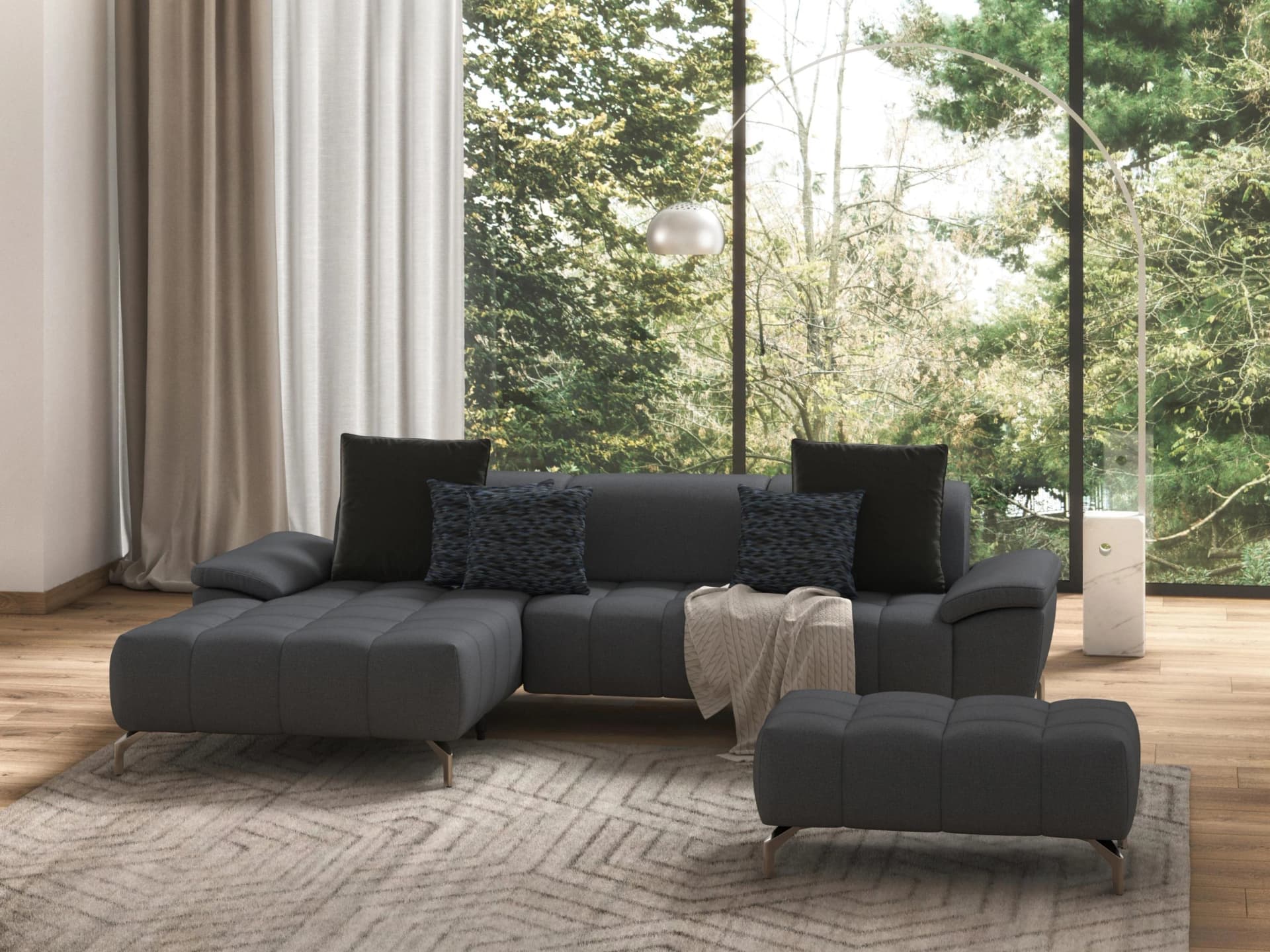 SIT & MORE Ecksofa Cool L-Form Blaugrau Motorisch mit Kopfteilverstellung