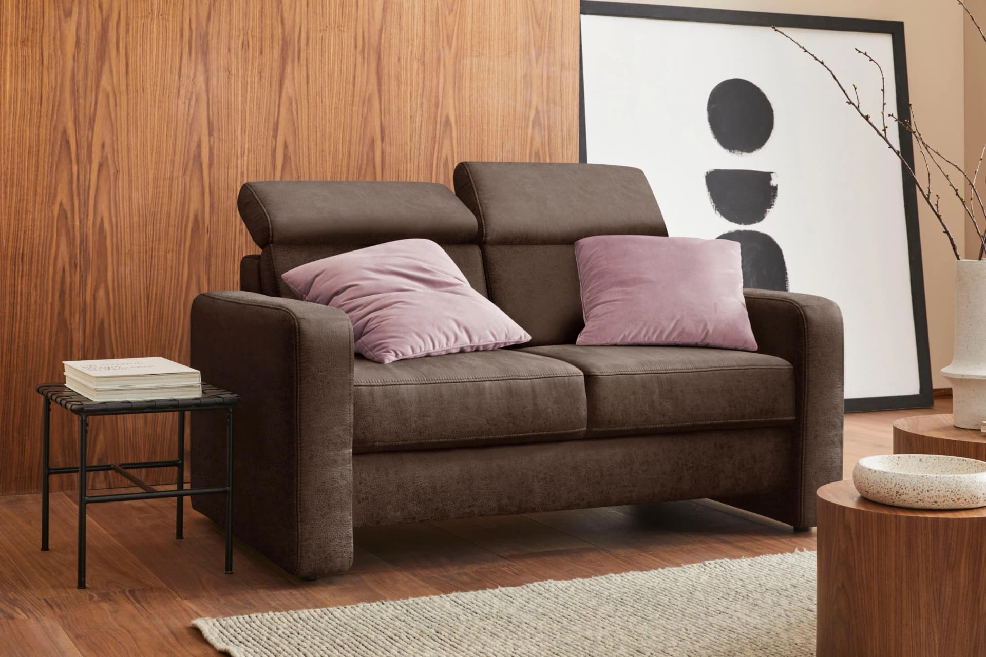 SIT & MORE Sofa Bologna 2-Sitzer Dunkelbraun mit Kopfteilverstellung