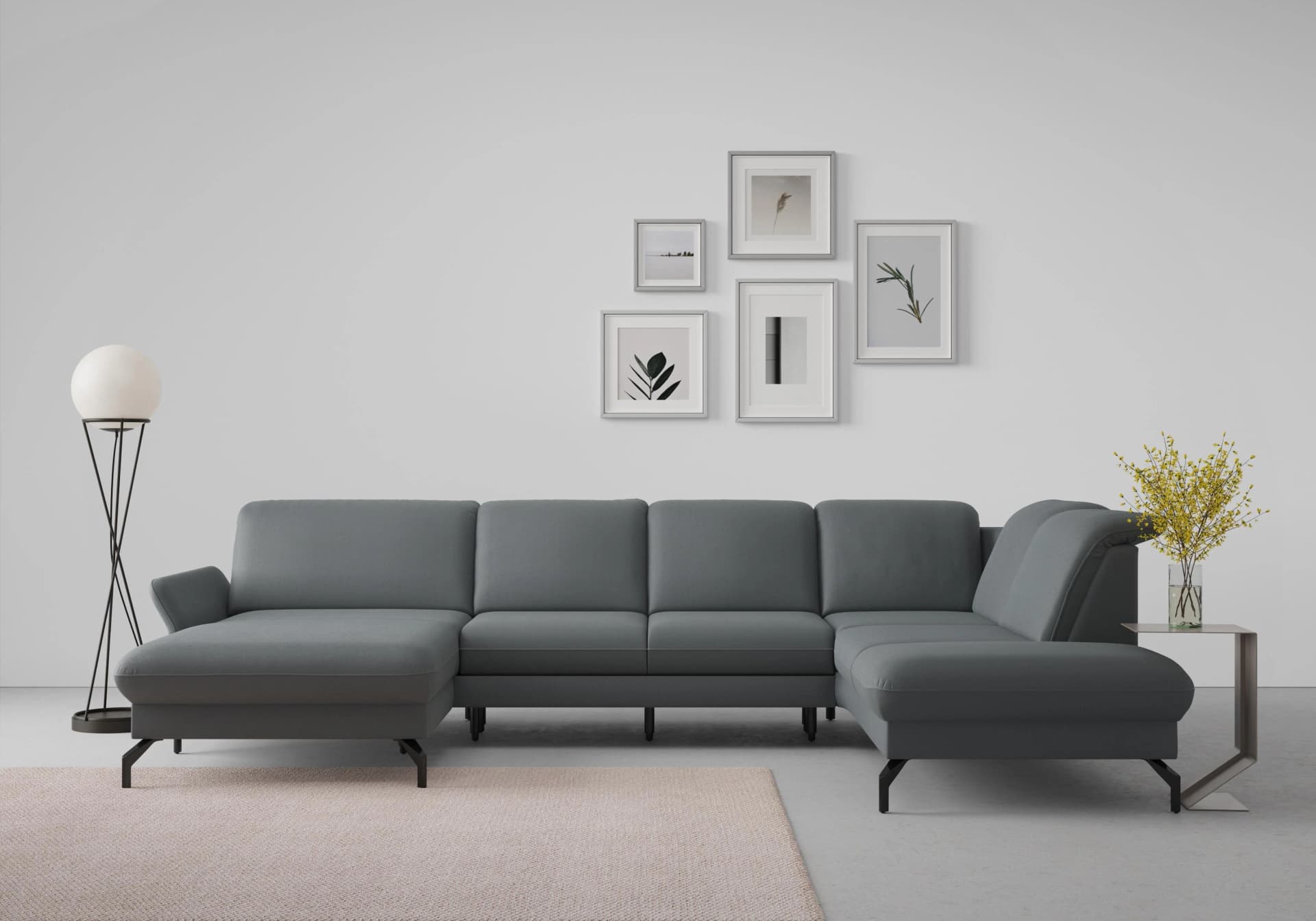 Sit & More Wohnlandschaft U-Form Grau Motorisch mit Vorziehsitz