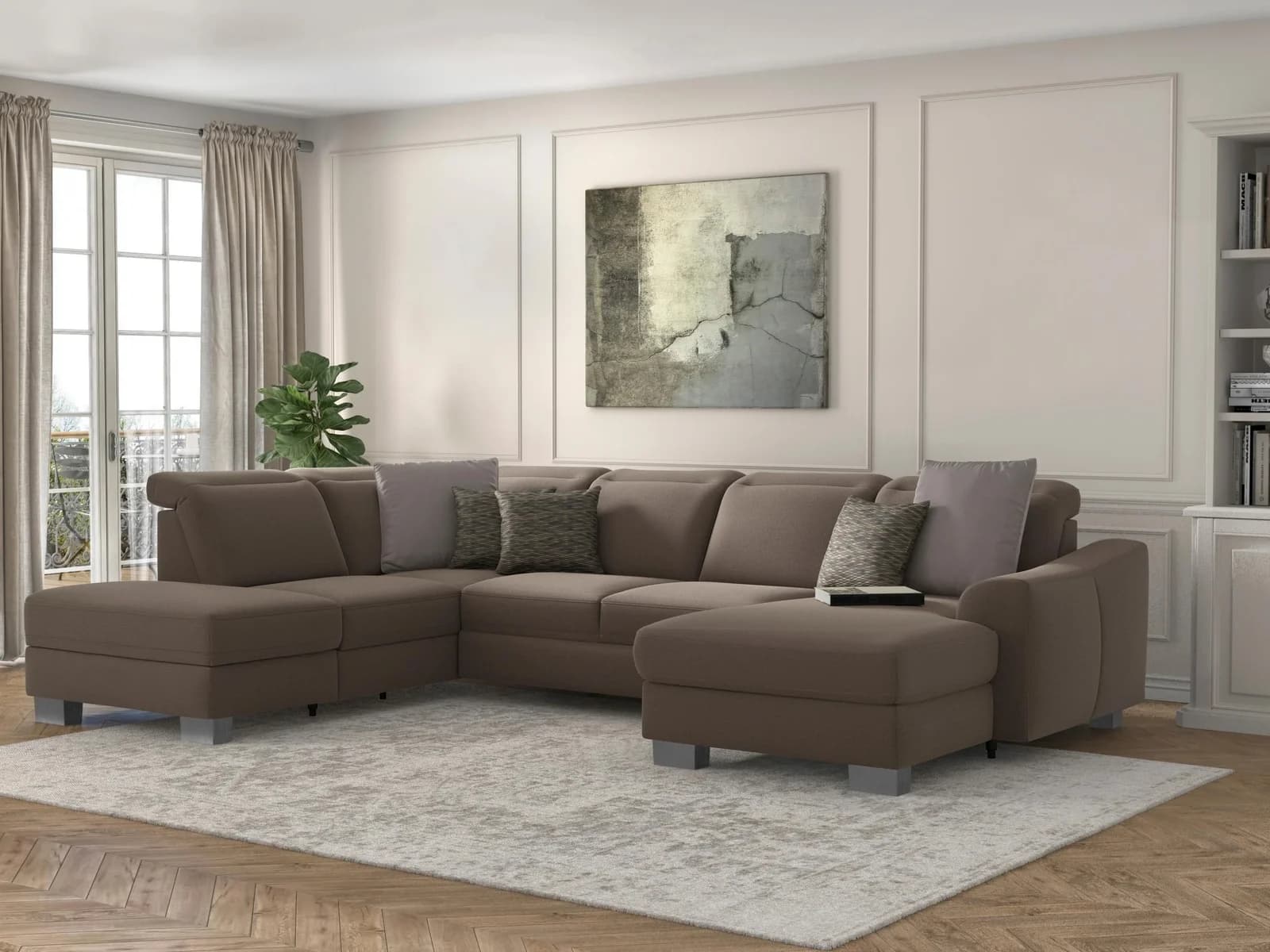 Sit & More Wohnlandschaft Dundee U-Form Grau Taupe Microfaser