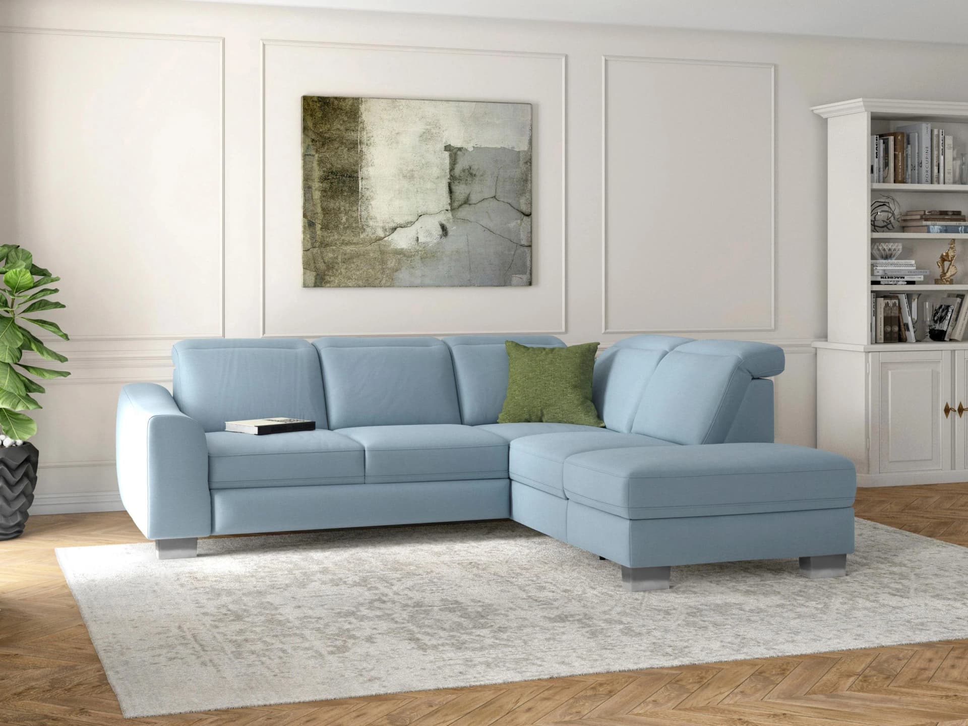 SIT & MORE Ecksofa Dundee L-Form Hellblau mit Kopfteilverstellung