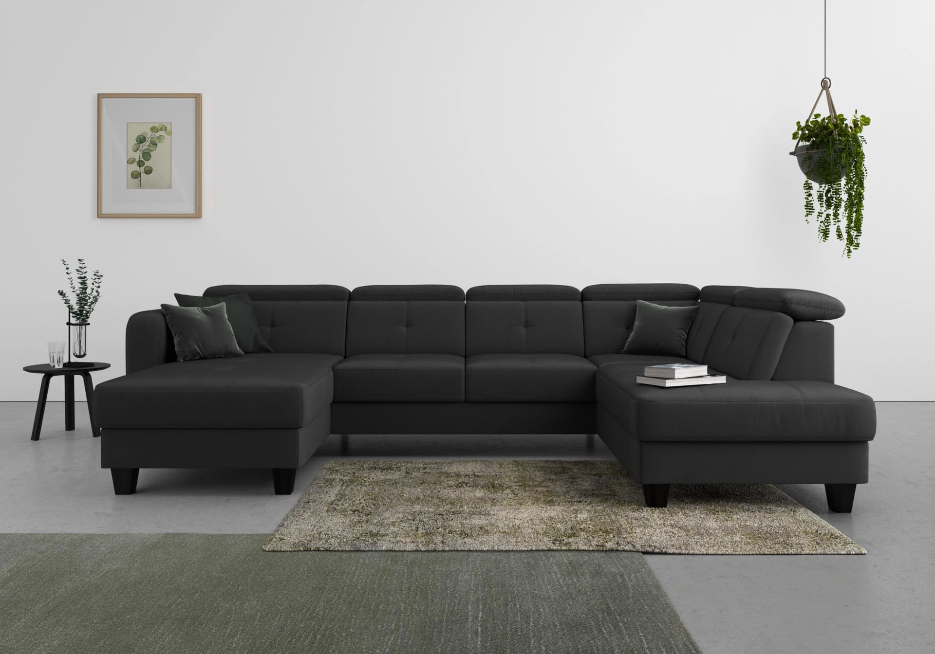 SIT & MORE Belluci U-Form Wohnlandschaft Schwarz Microfaser