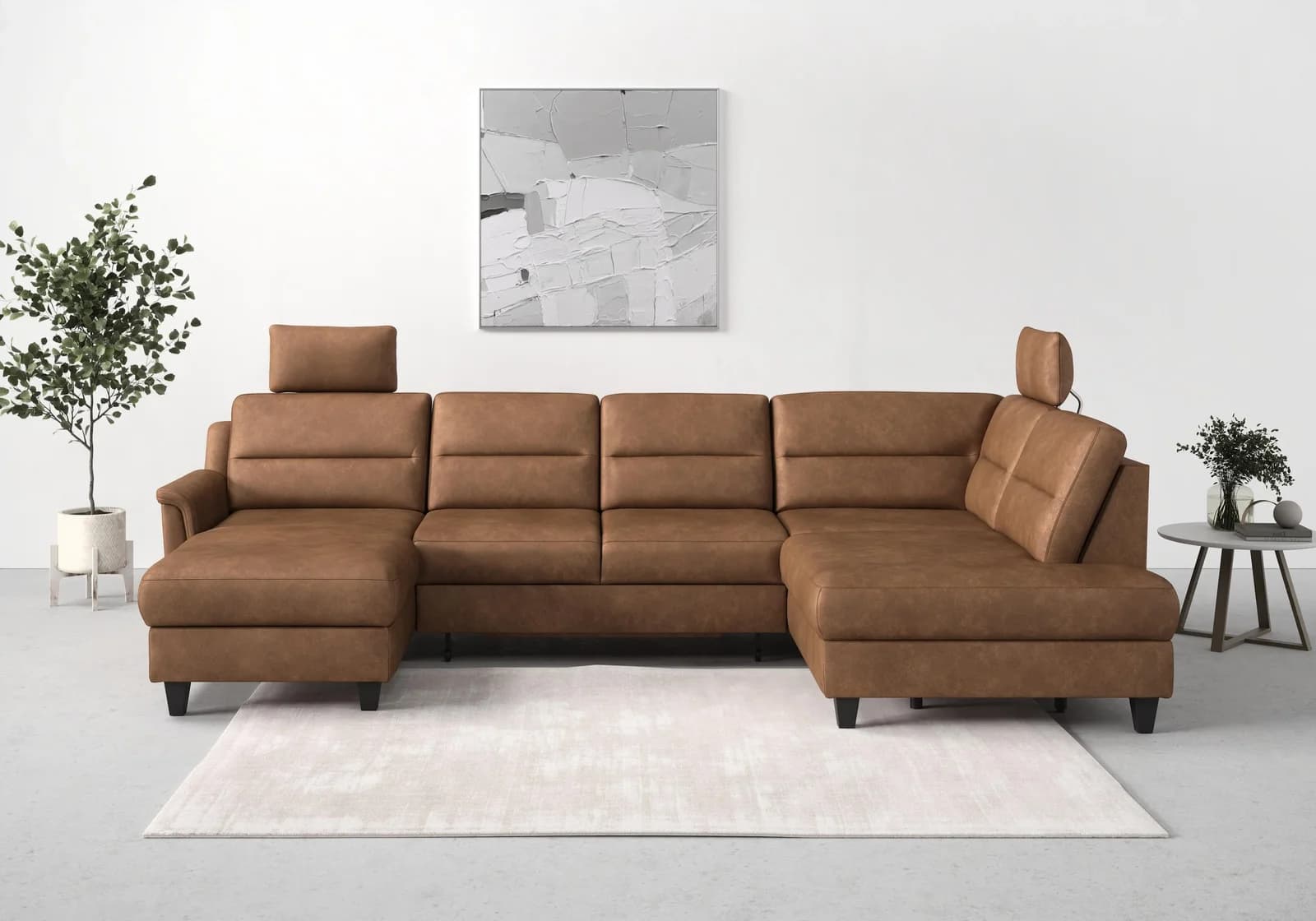 SIT & MORE Wohnlandschaft Farö U-Form Cognac mit Bettfunktion