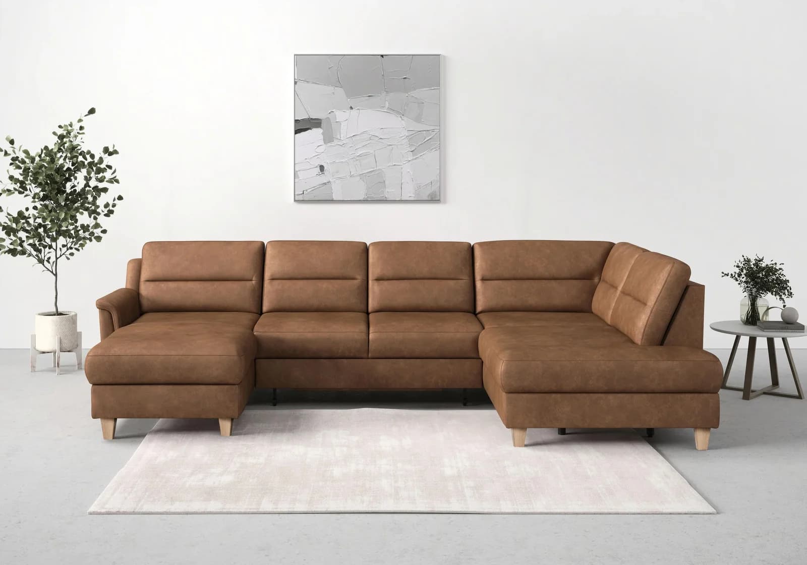 Wohnlandschaft SIT & MORE Farö U-Form Braun mit Bettfunktion