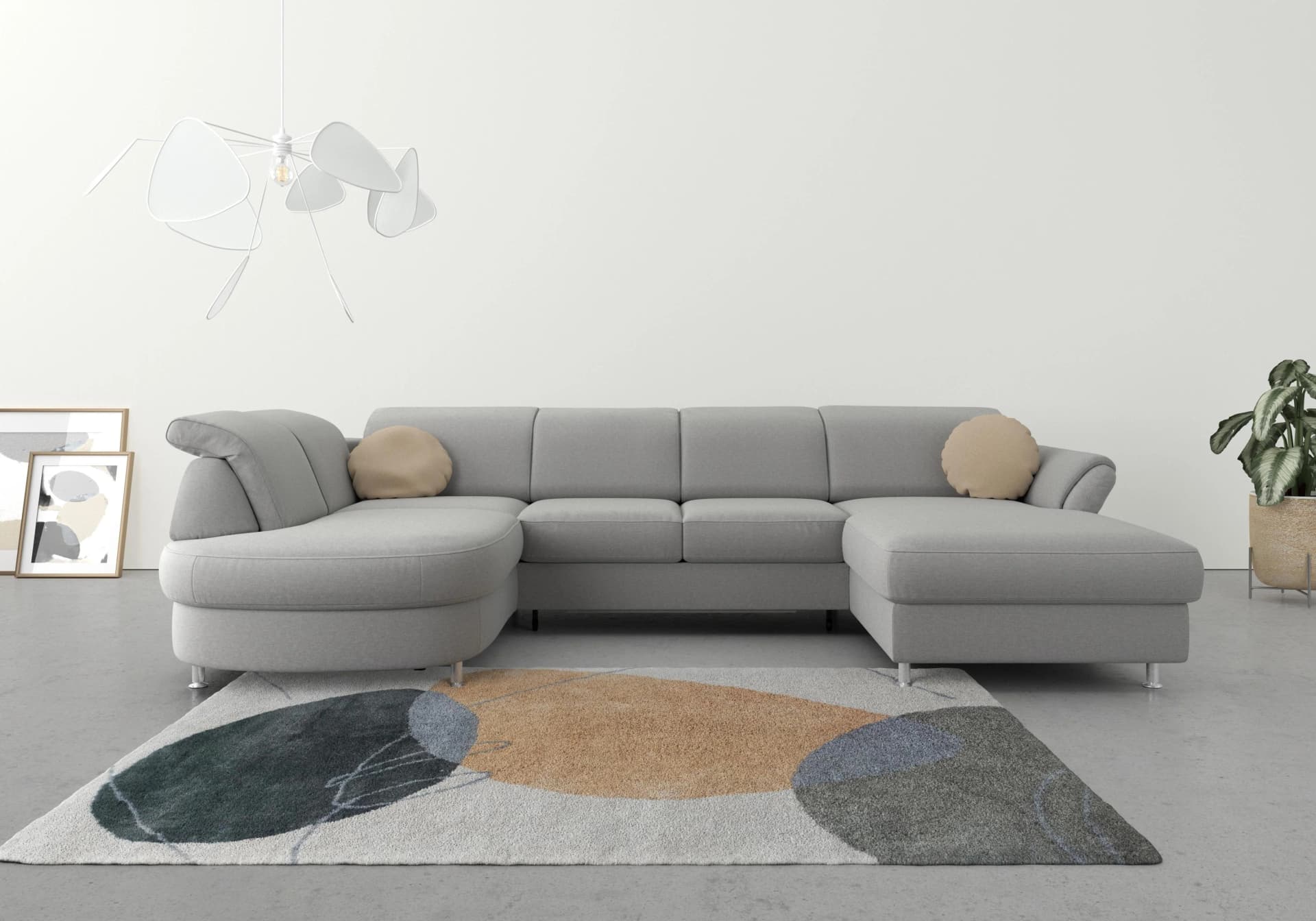 Wohnlandschaft SIT & MORE Apulia U-Form Grau mit Bettfunktion