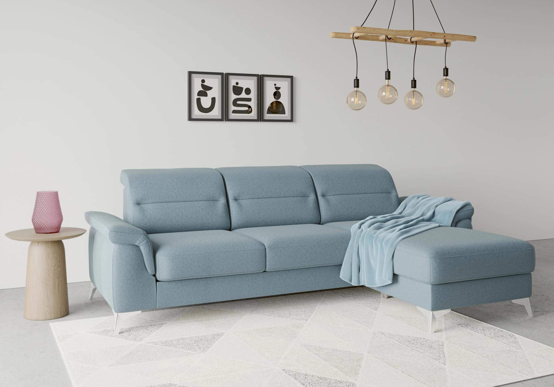 SIT & MORE Ecksofa Sinatra L-Form Hellblau mit Recamiere