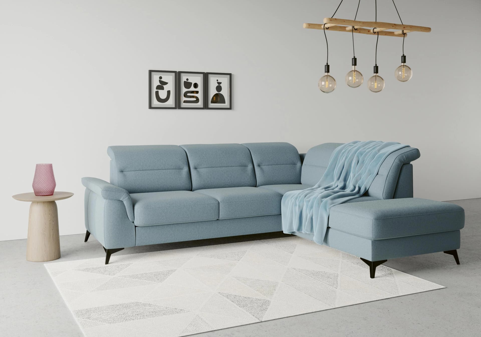 SIT & MORE Ecksofa Sinatra L-Form Hellblau mit Ottomane