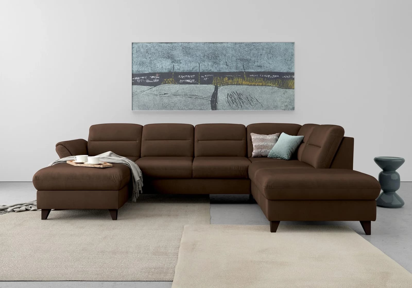 Sit & More Wohnlandschaft Mellum U-Form Dunkelbraun 7-tlg. Microfaser