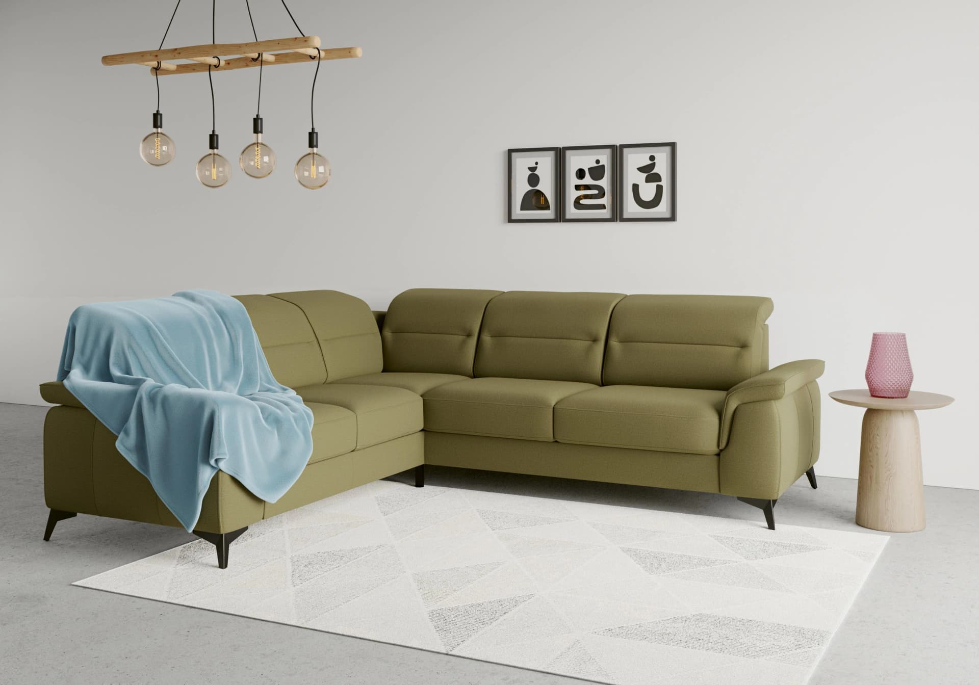 SIT & MORE Ecksofa Sinatra L-Form Olivgrün mit Kopfteilverstellung
