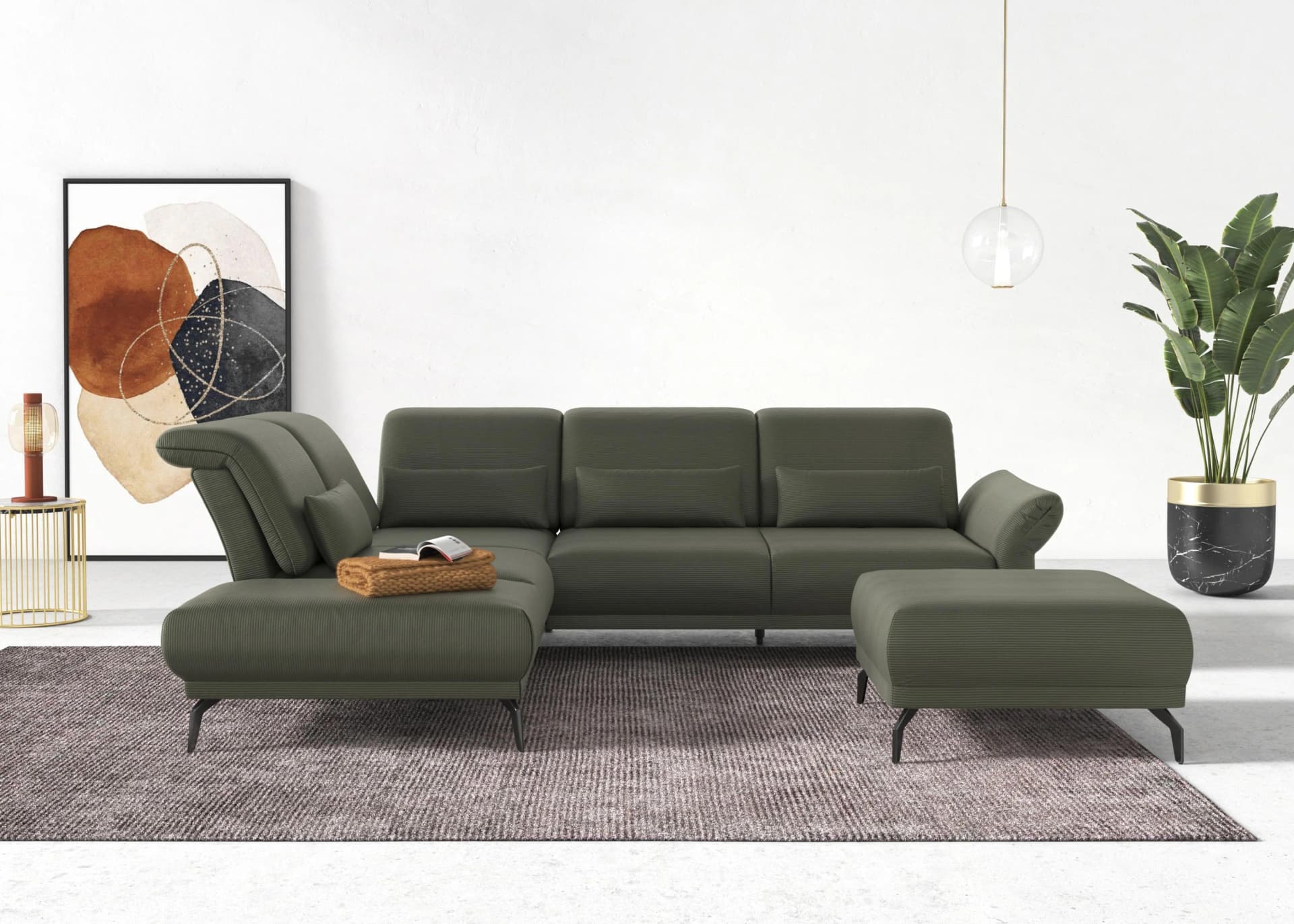 Home Affaire Ecksofa Coco L-Form Olive Cord mit Verstellfunktion