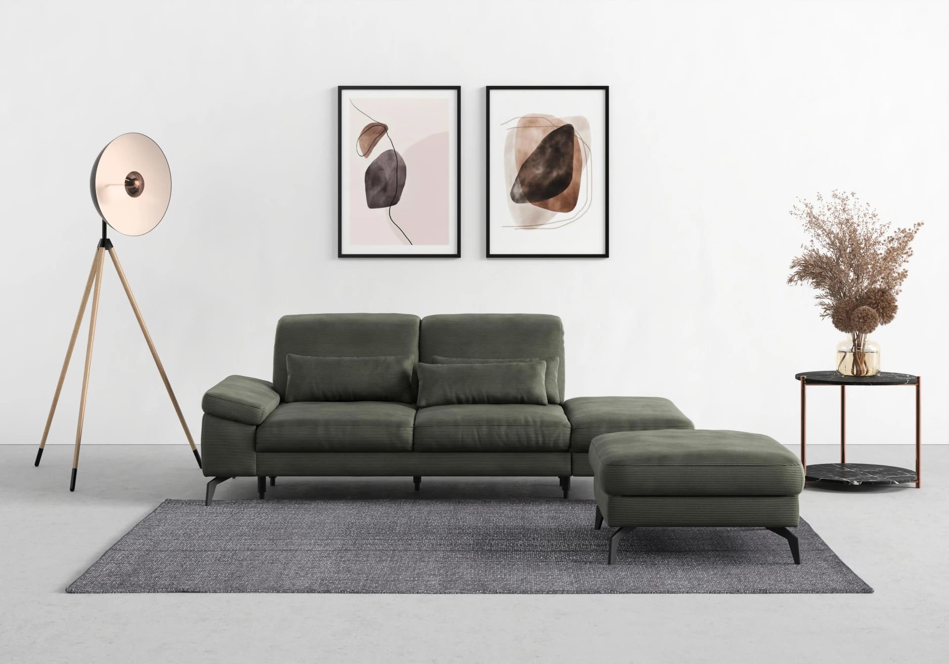 SIT & MORE Polsterhocker Cabana Olive Feincord Metallfüße