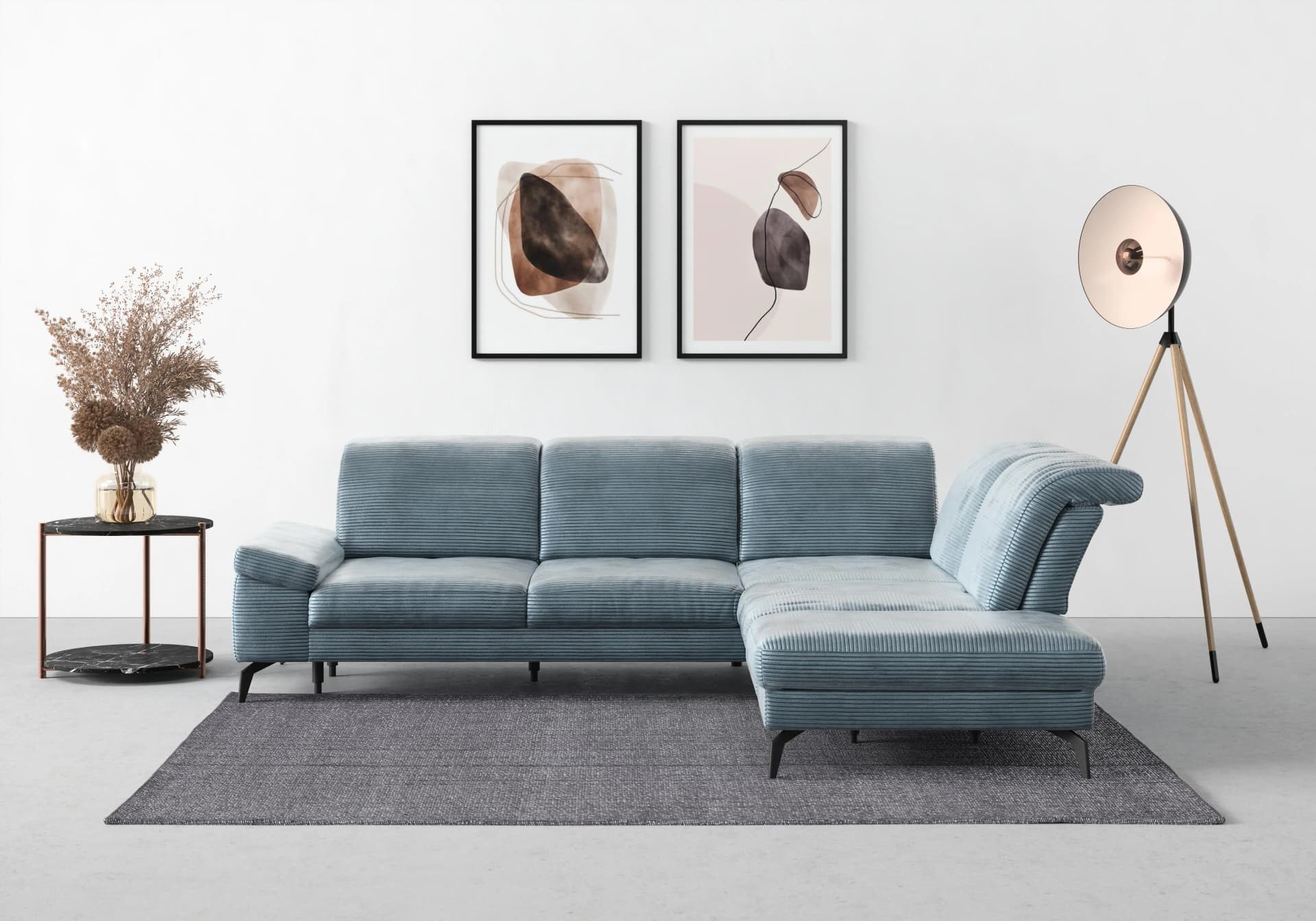Modernes Ecksofa in L-Form, Blau (Blaugrau)