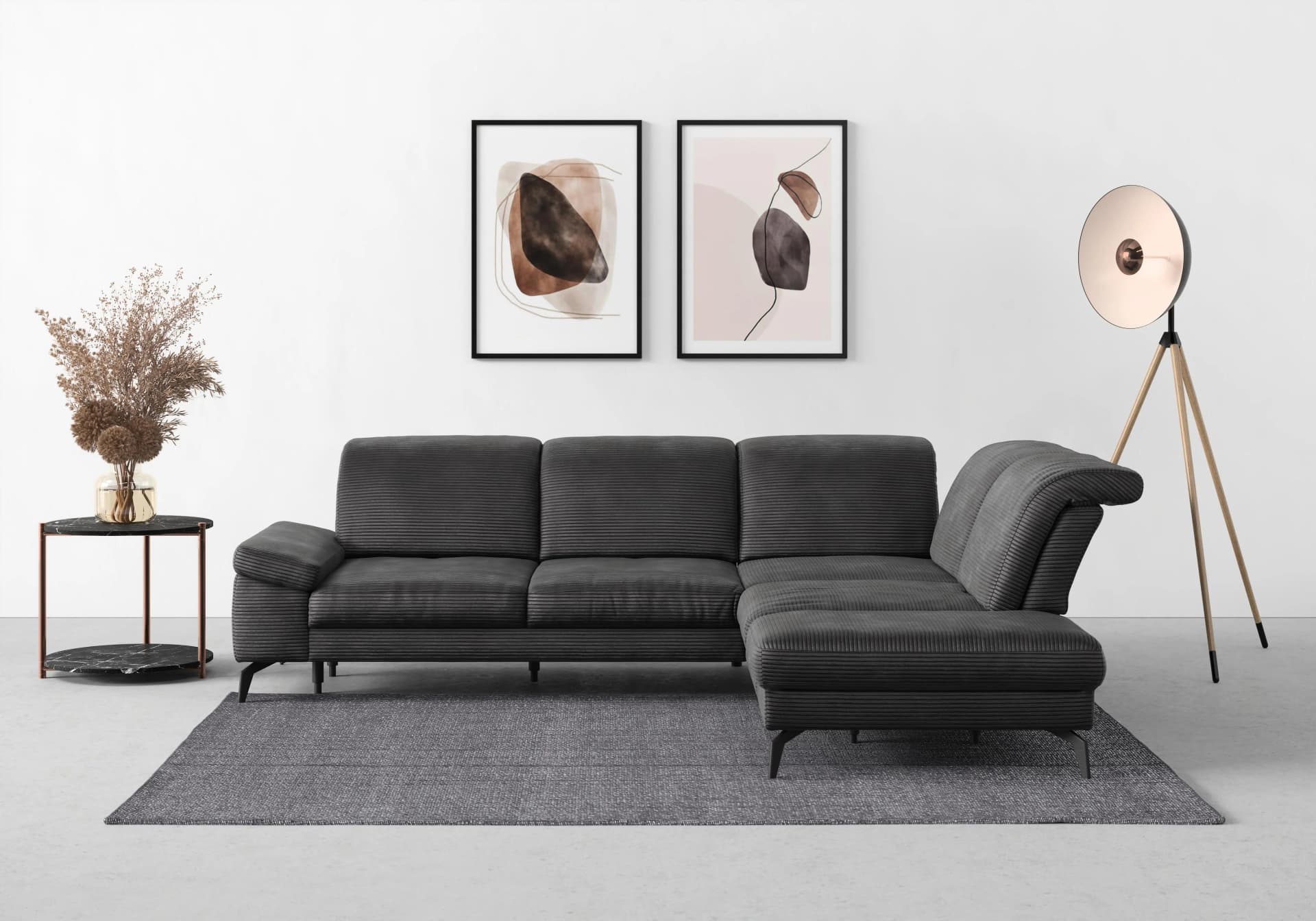 SIT & MORE Ecksofa Cabana L-Form Grau mit verstellbaren Armlehnen und Ottomane