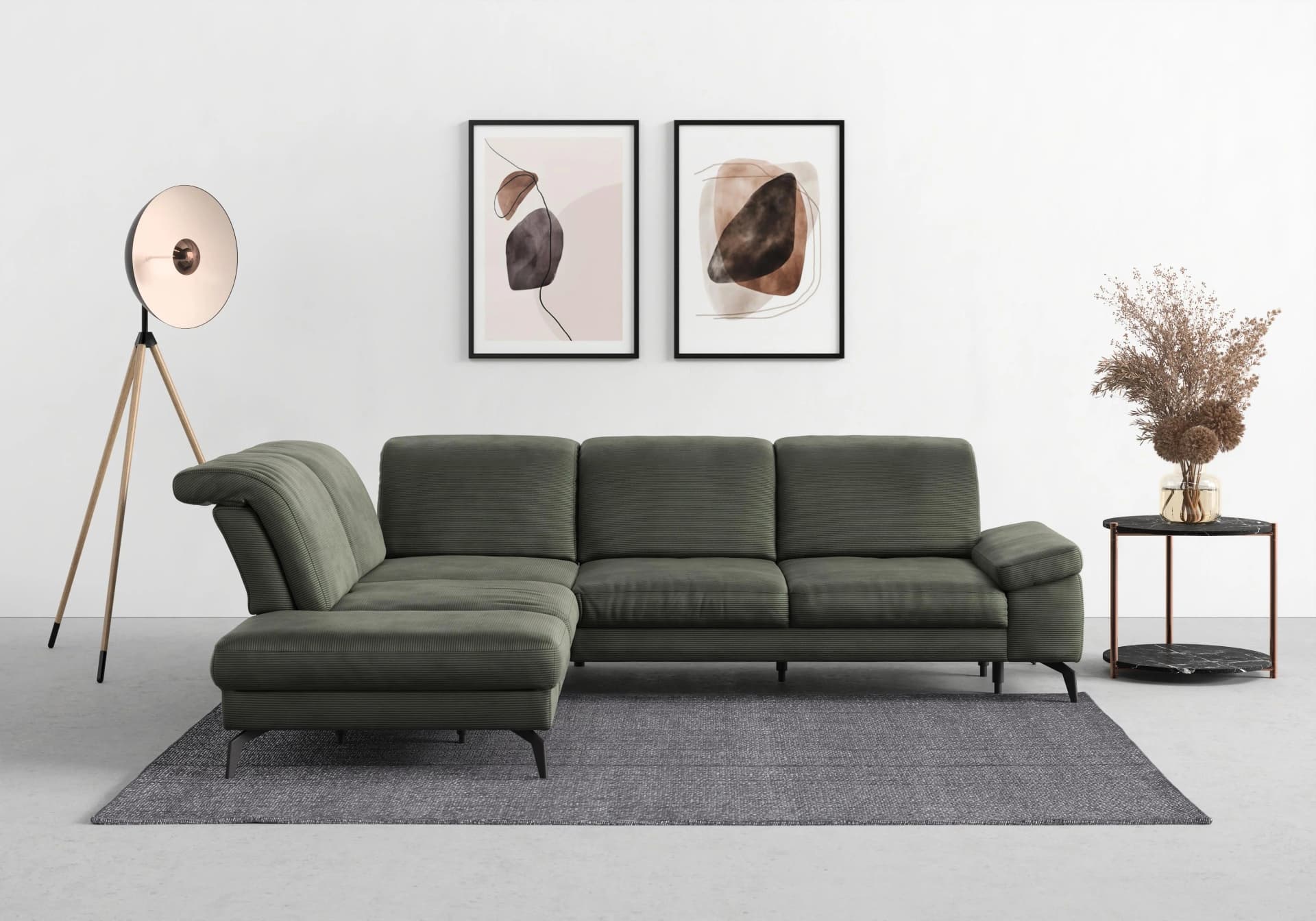 SIT & MORE Ecksofa Cabana L-Form Olive Feincord