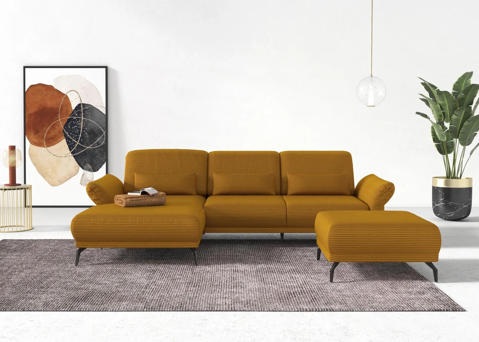 HOME AFFAIRE Coco L-Form Ecksofa Gelb mit Recamiere