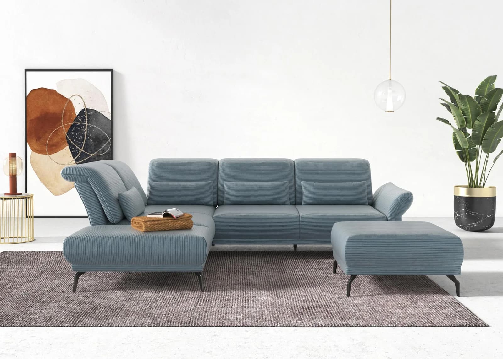 Home Affaire Ecksofa Coco L-Form Blau/Grau Cord-Bezug