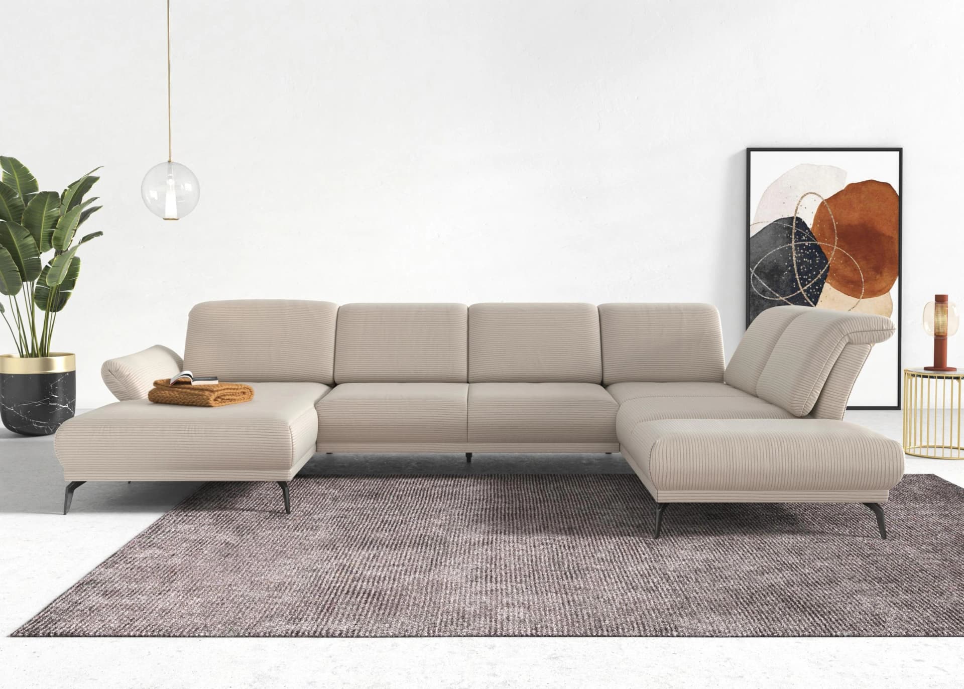 SIT & MORE Wohnlandschaft Coco U-Form Beige Polyester Cord