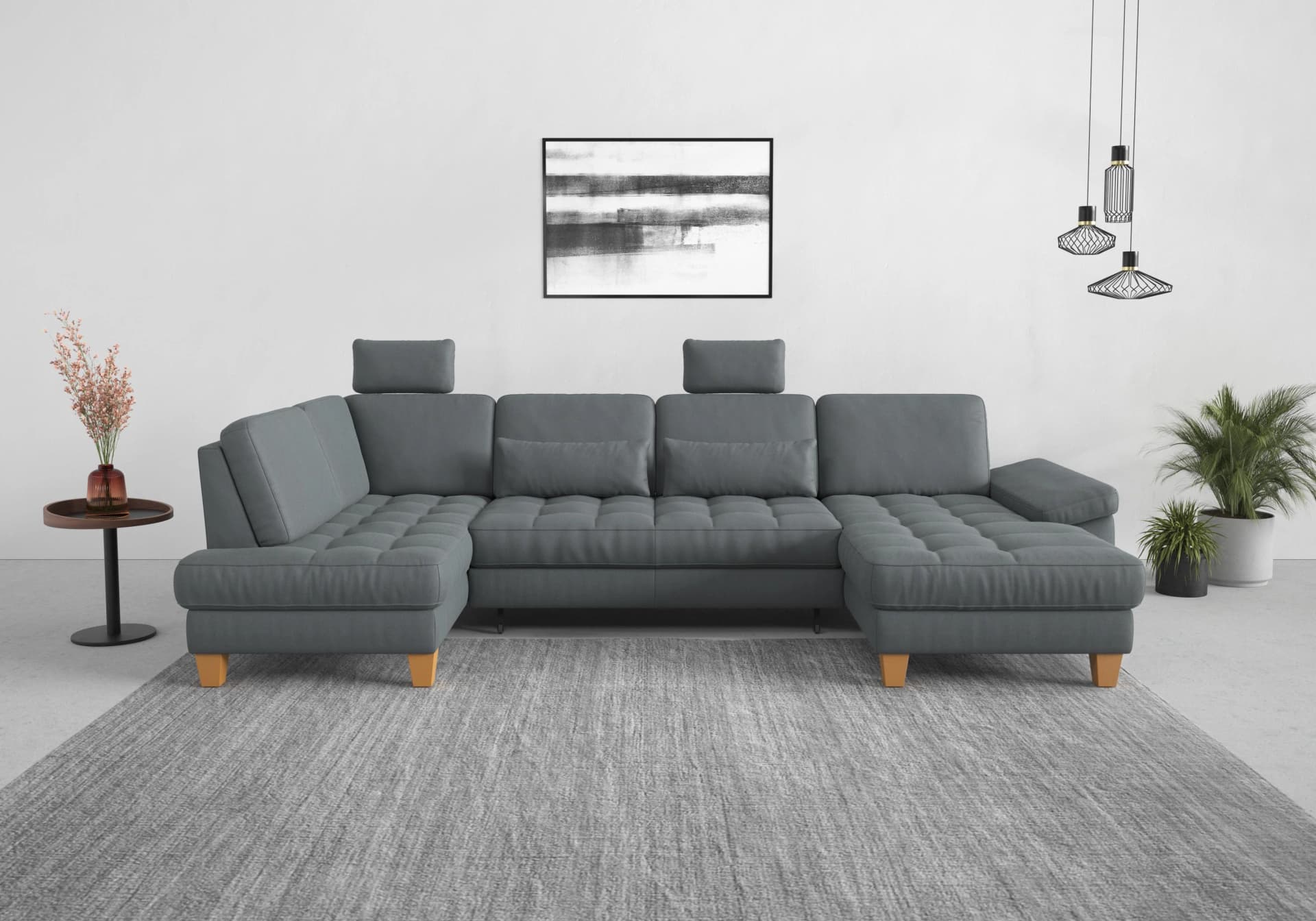 SIT & MORE Wohnlandschaft Westham U-Form Grau mit Bettfunktion