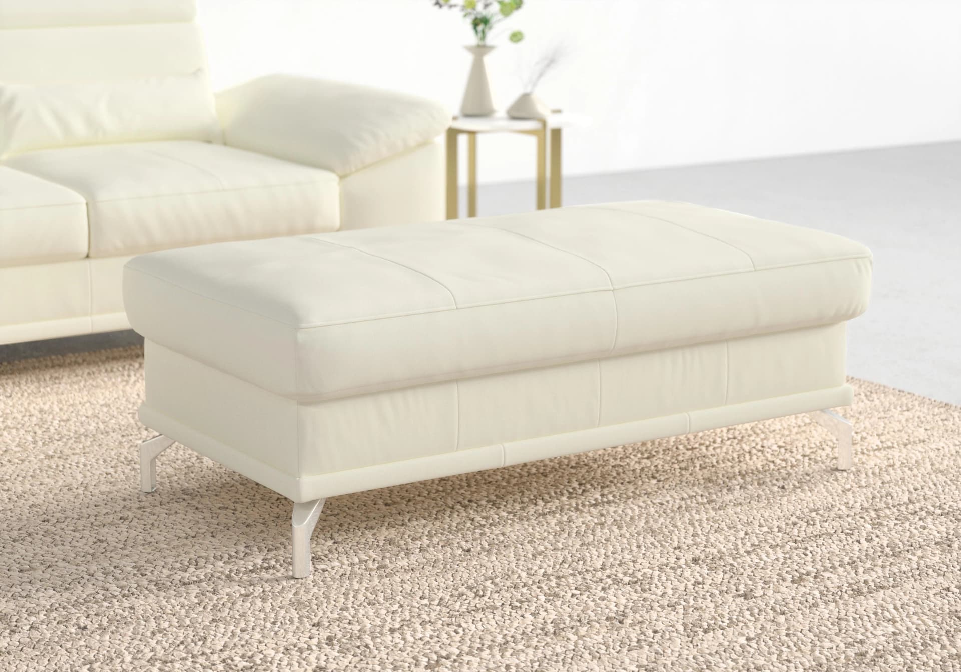 SIT & MORE Hocker Cabrio Leder Weiß Silber Metallic