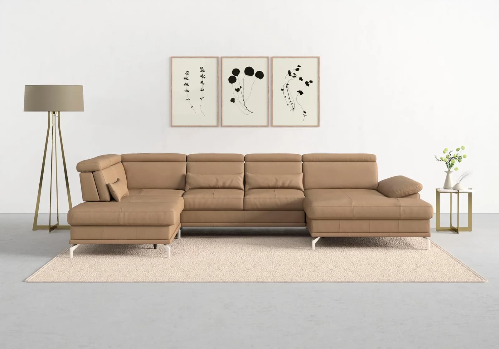 SIT & MORE Wohnlandschaft Cabrio U-Form Cappuccino mit Bettfunktion