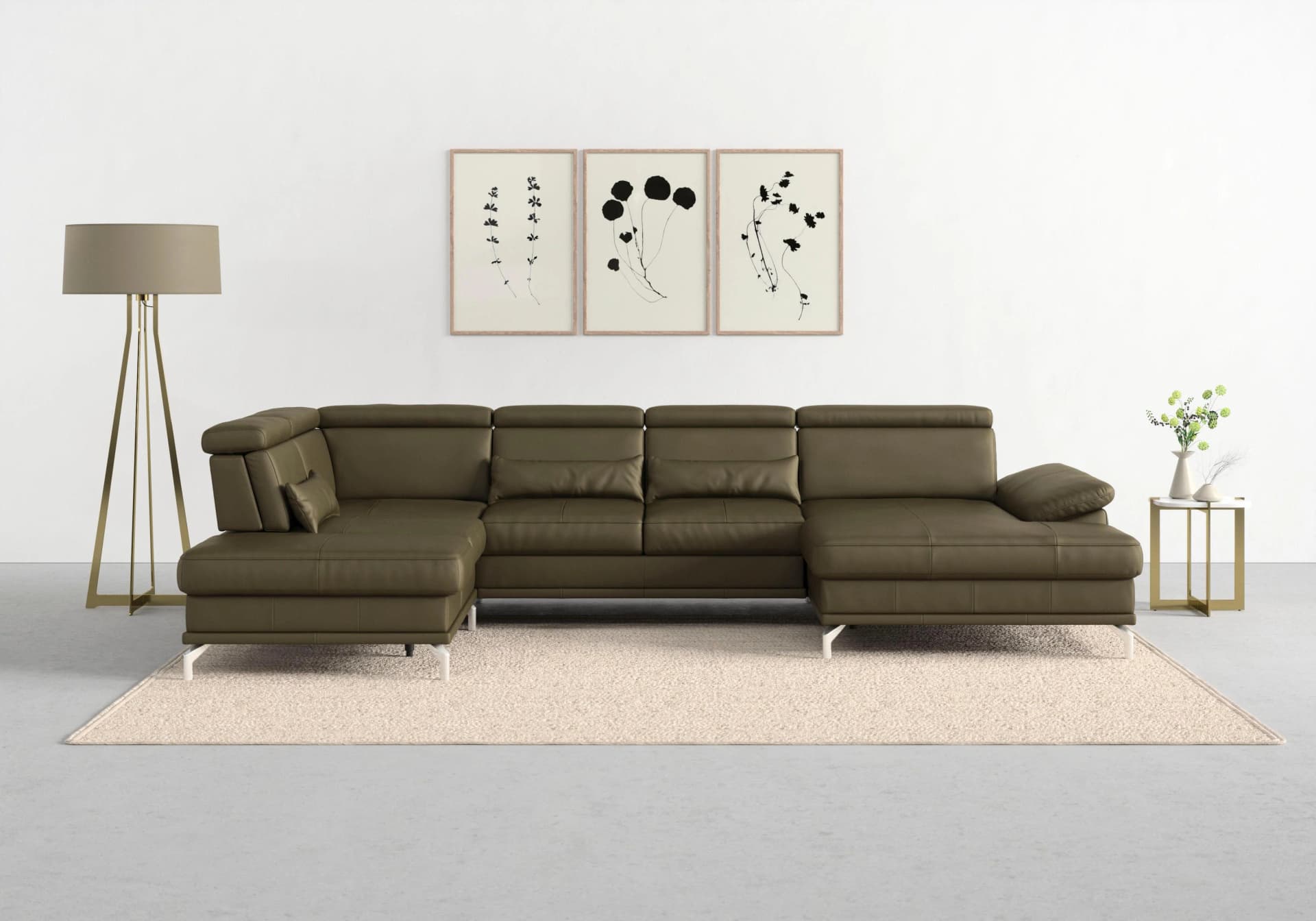 SIT & MORE Wohnlandschaft Cabrio U-Form Olive mit Bettfunktion