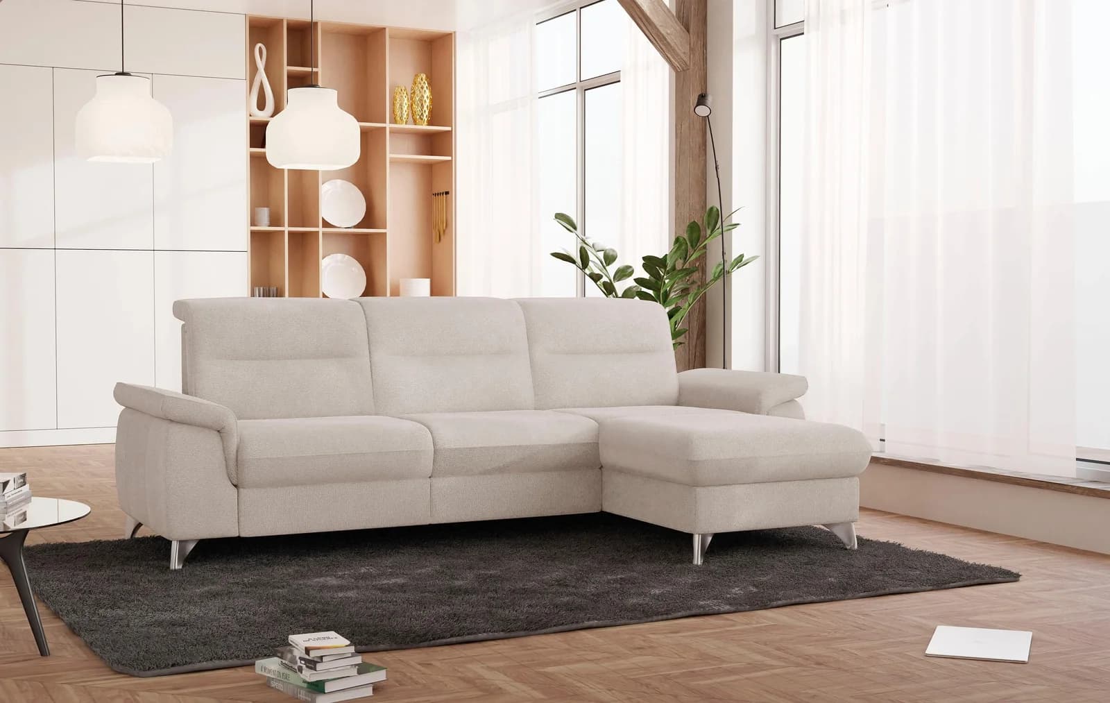 SIT & MORE Ecksofa Astoria L-Form Beige Polyester
